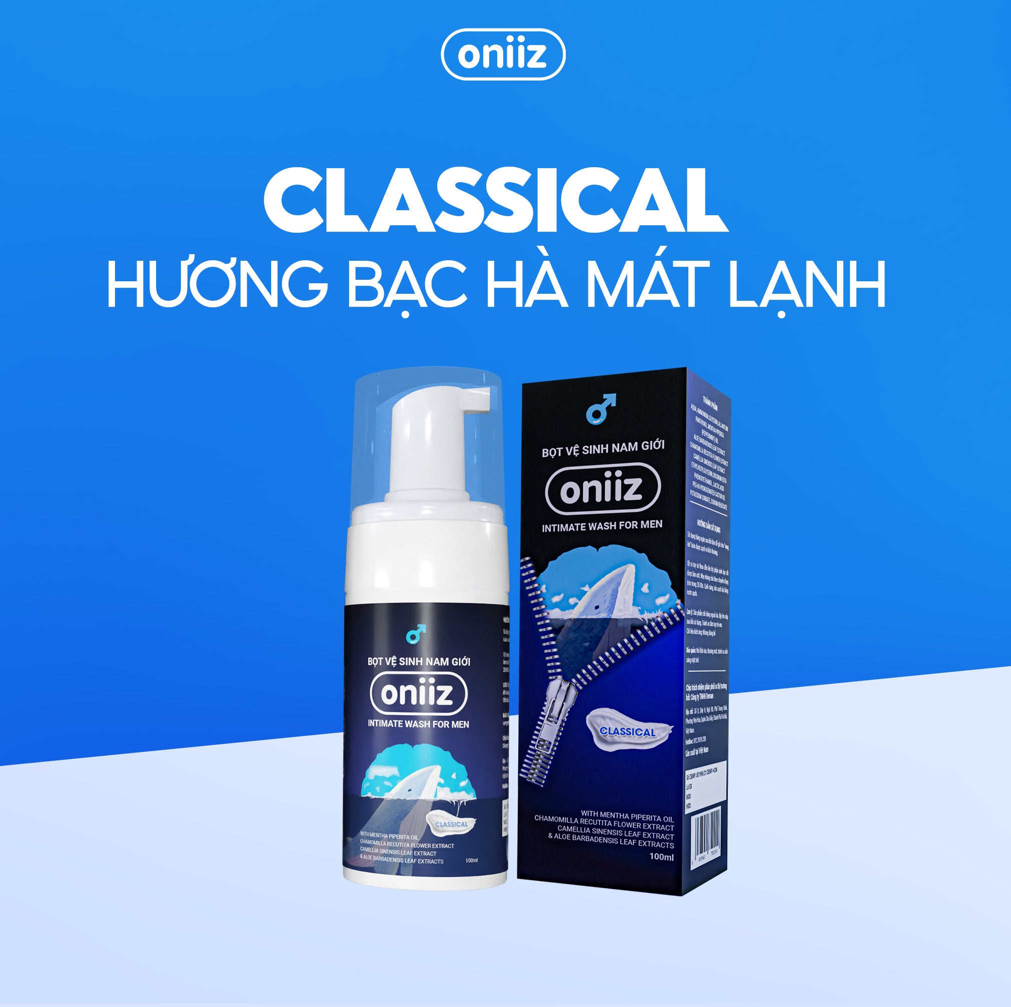 Bọt vệ sinh nam giới Oniiz, Dung dịch vệ sinh nam tạo bọt hương nước hoa 100ml