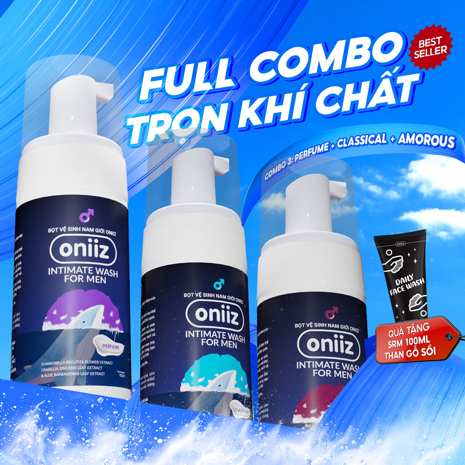 Bọt vệ sinh nam giới Oniiz, Dung dịch vệ sinh nam tạo bọt hương nước hoa 100ml