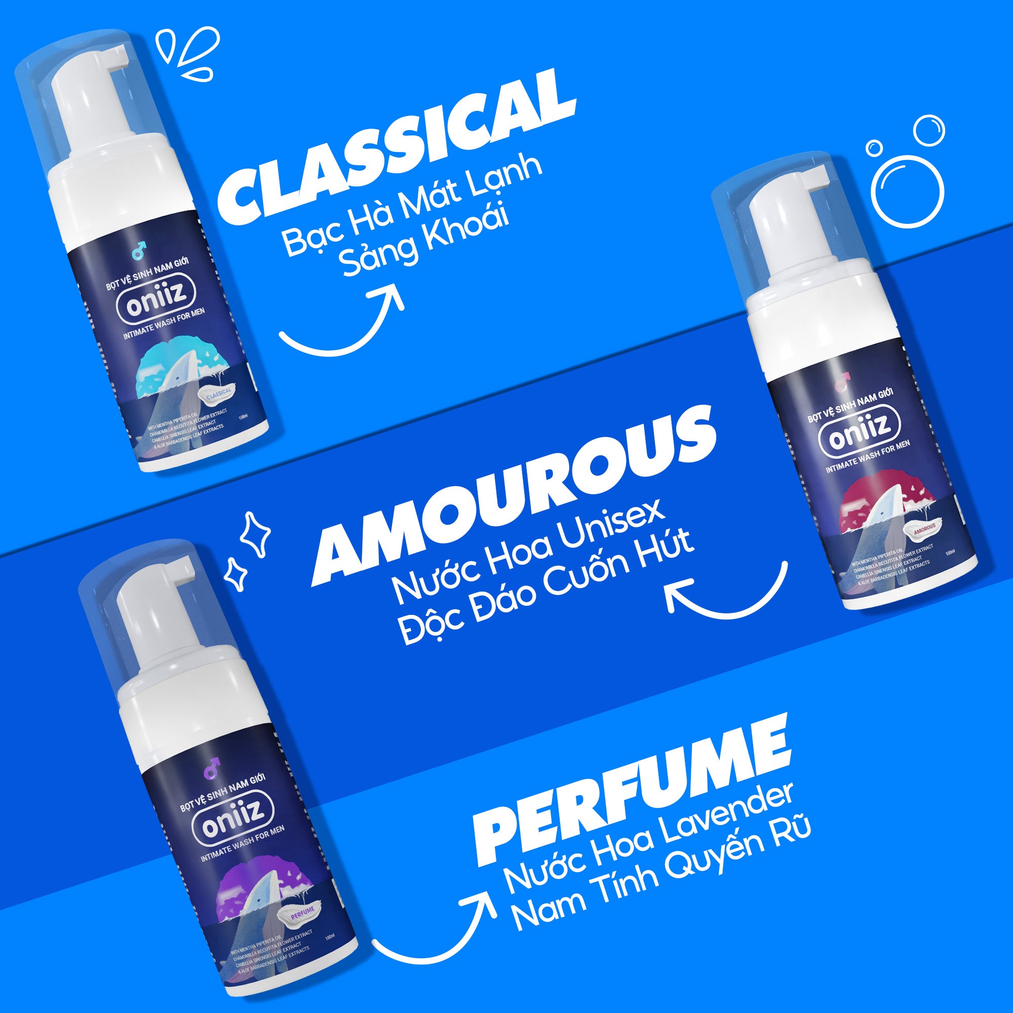 Oniiz Elegant Combo | Men's Hygiene Foam, Perfumed Shower Gel, High-Class Perfume, Organic Mask Gift