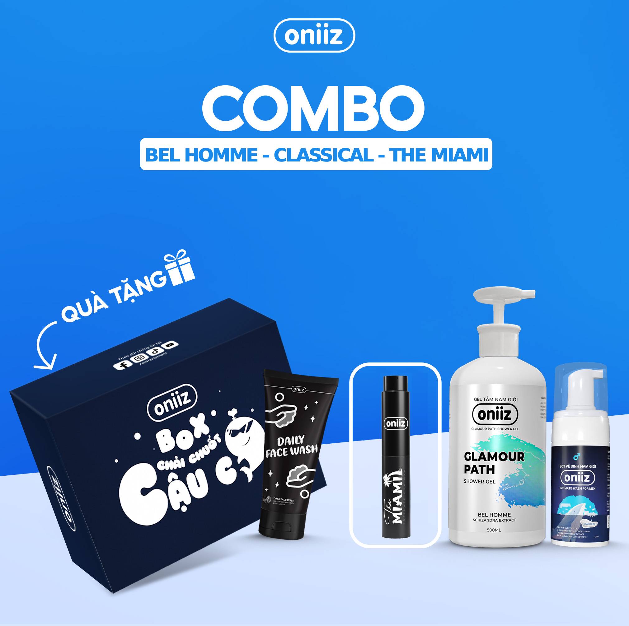 Oniiz Elegant Combo | Men's Hygiene Foam, Perfumed Shower Gel, High-Class Perfume, Organic Mask Gift