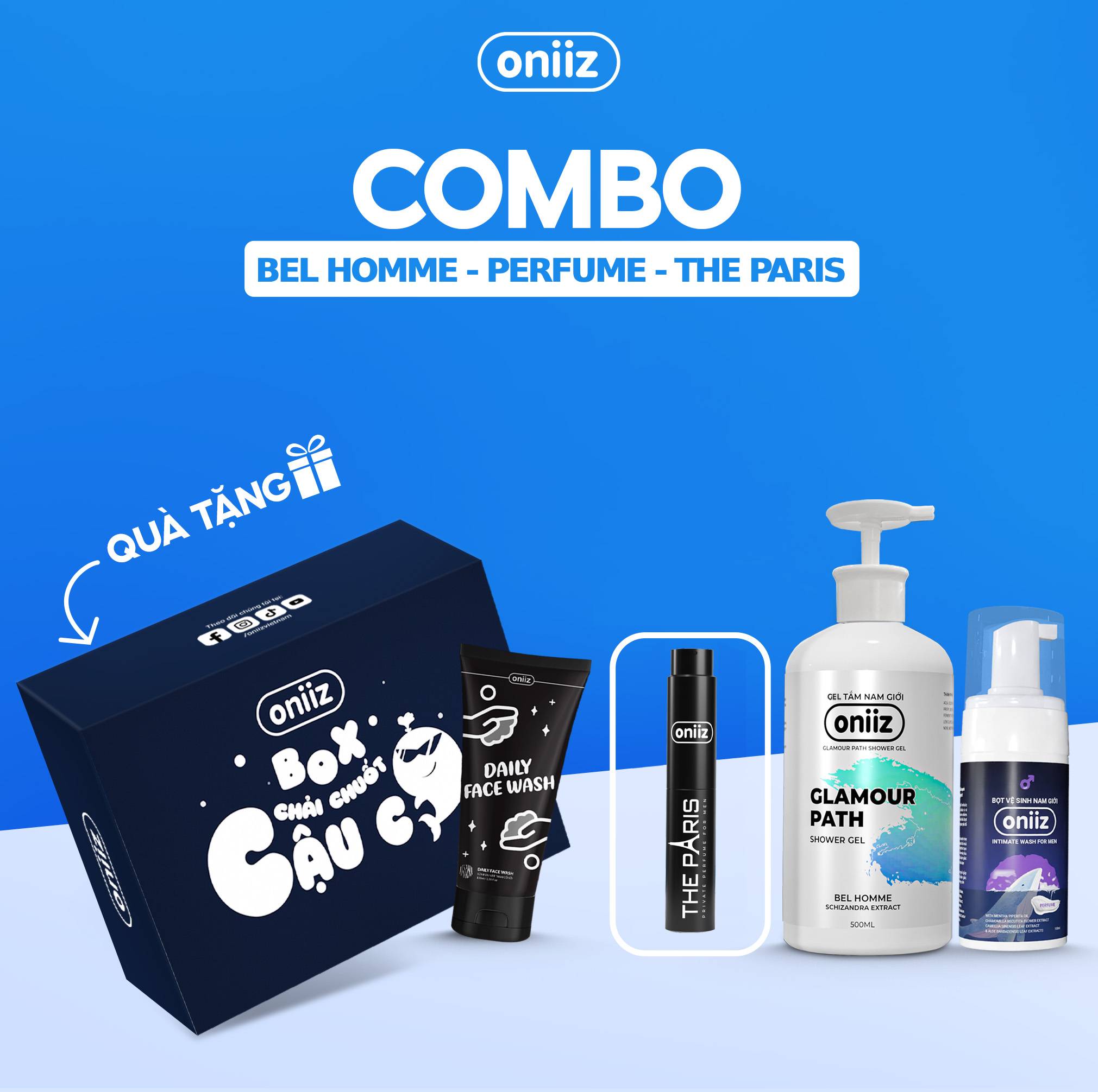 Oniiz Elegant Combo | Men's Hygiene Foam, Perfumed Shower Gel, High-Class Perfume, Organic Mask Gift