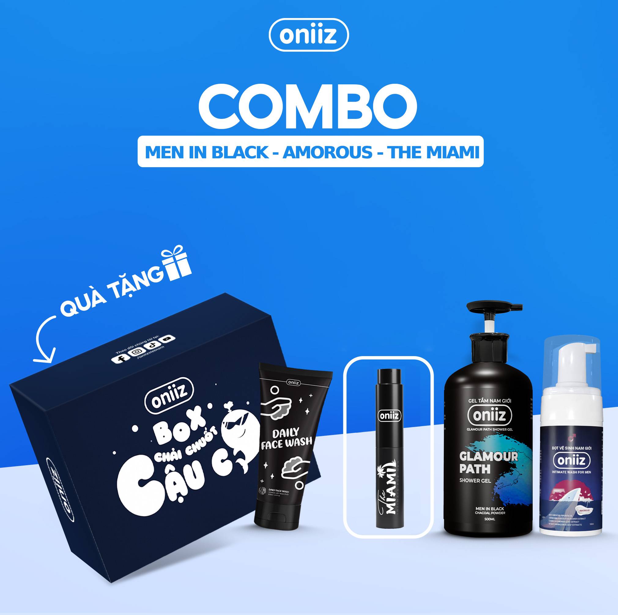 Oniiz Elegant Combo | Men's Hygiene Foam, Perfumed Shower Gel, High-Class Perfume, Organic Mask Gift