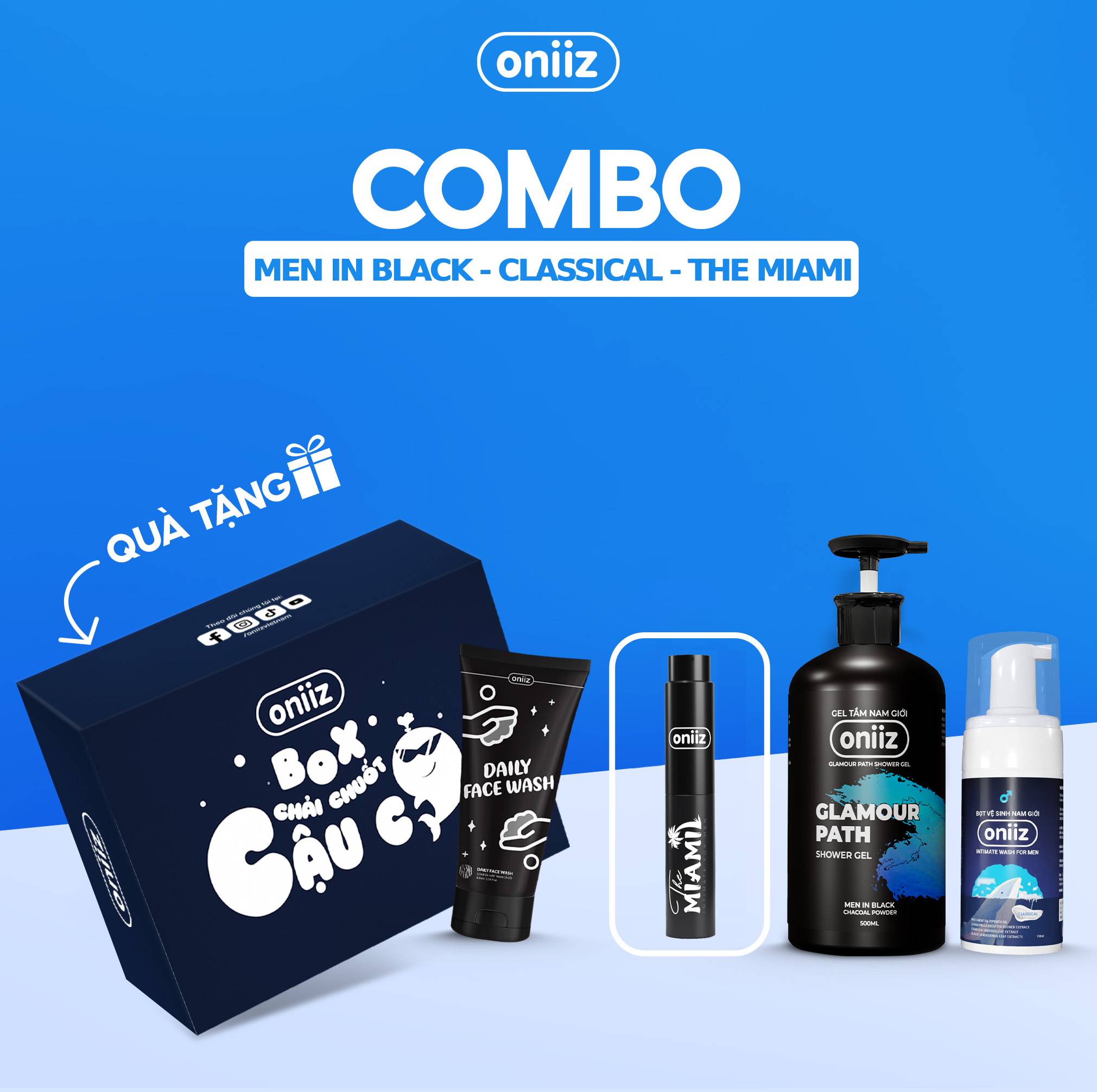 Oniiz Elegant Combo | Men's Hygiene Foam, Perfumed Shower Gel, High-Class Perfume, Organic Mask Gift