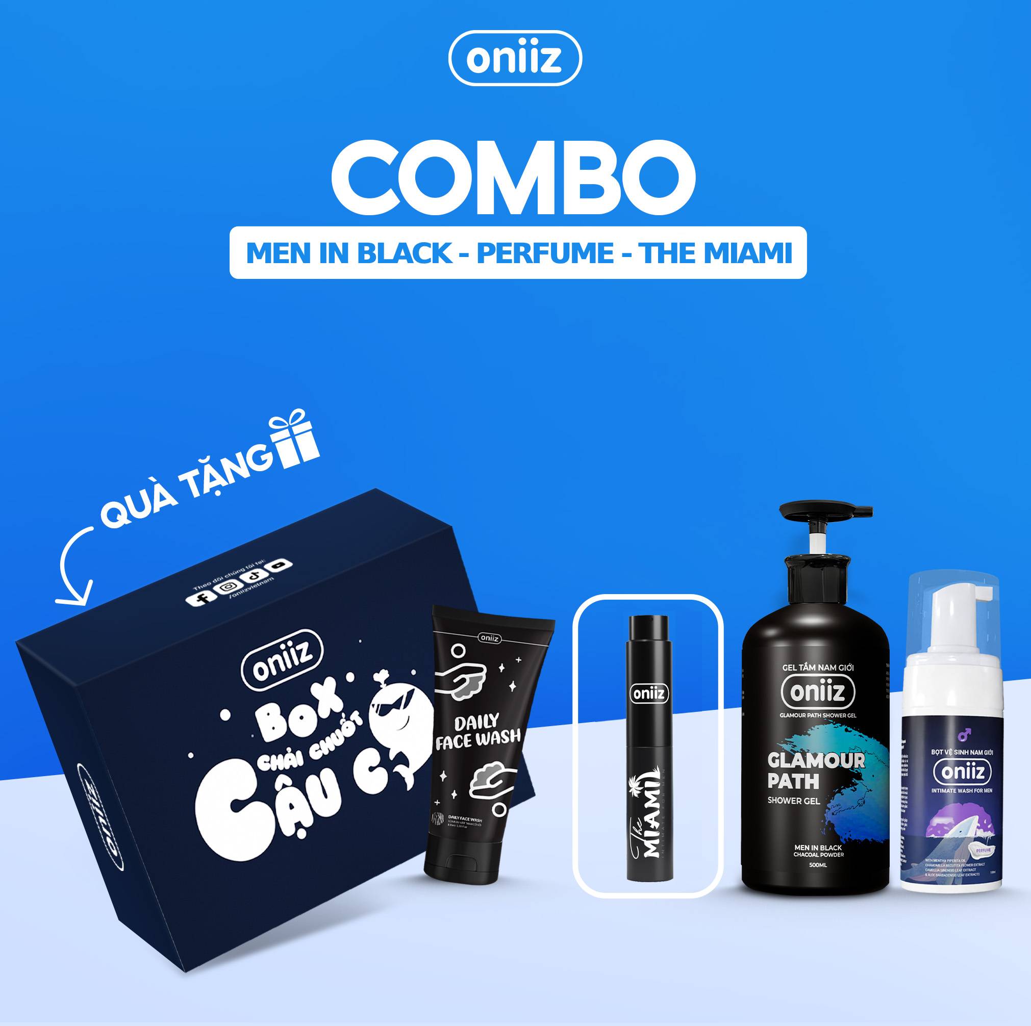 Oniiz Elegant Combo | Men's Hygiene Foam, Perfumed Shower Gel, High-Class Perfume, Organic Mask Gift
