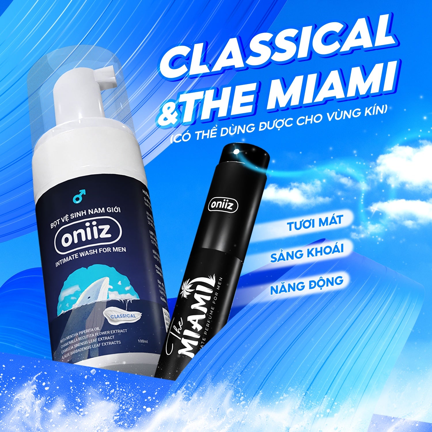 Bọt vệ sinh nam giới Oniiz, Dung dịch vệ sinh nam tạo bọt hương nước hoa 100ml
