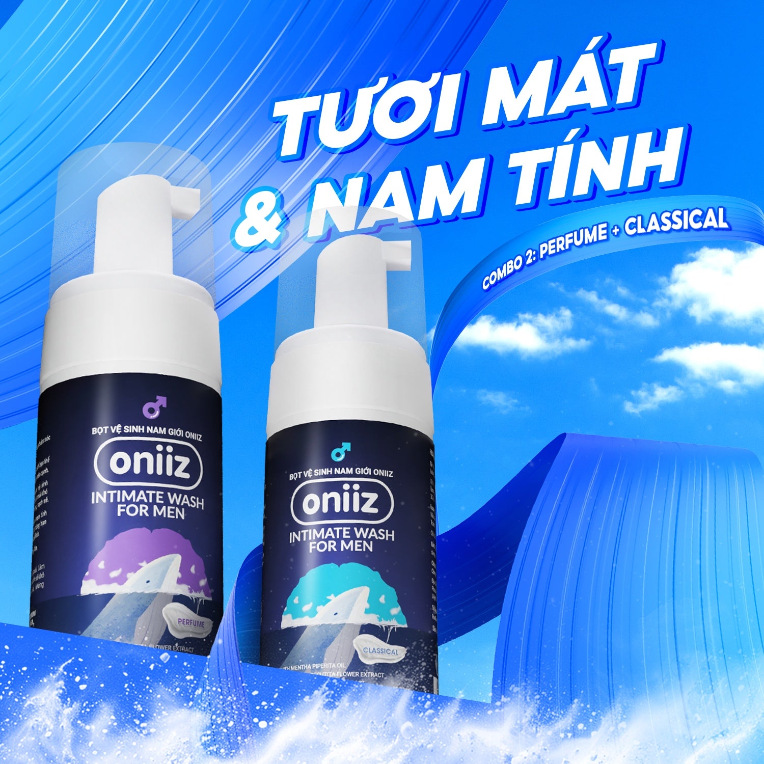 Bọt vệ sinh nam giới Oniiz, Dung dịch vệ sinh nam tạo bọt hương nước hoa 100ml