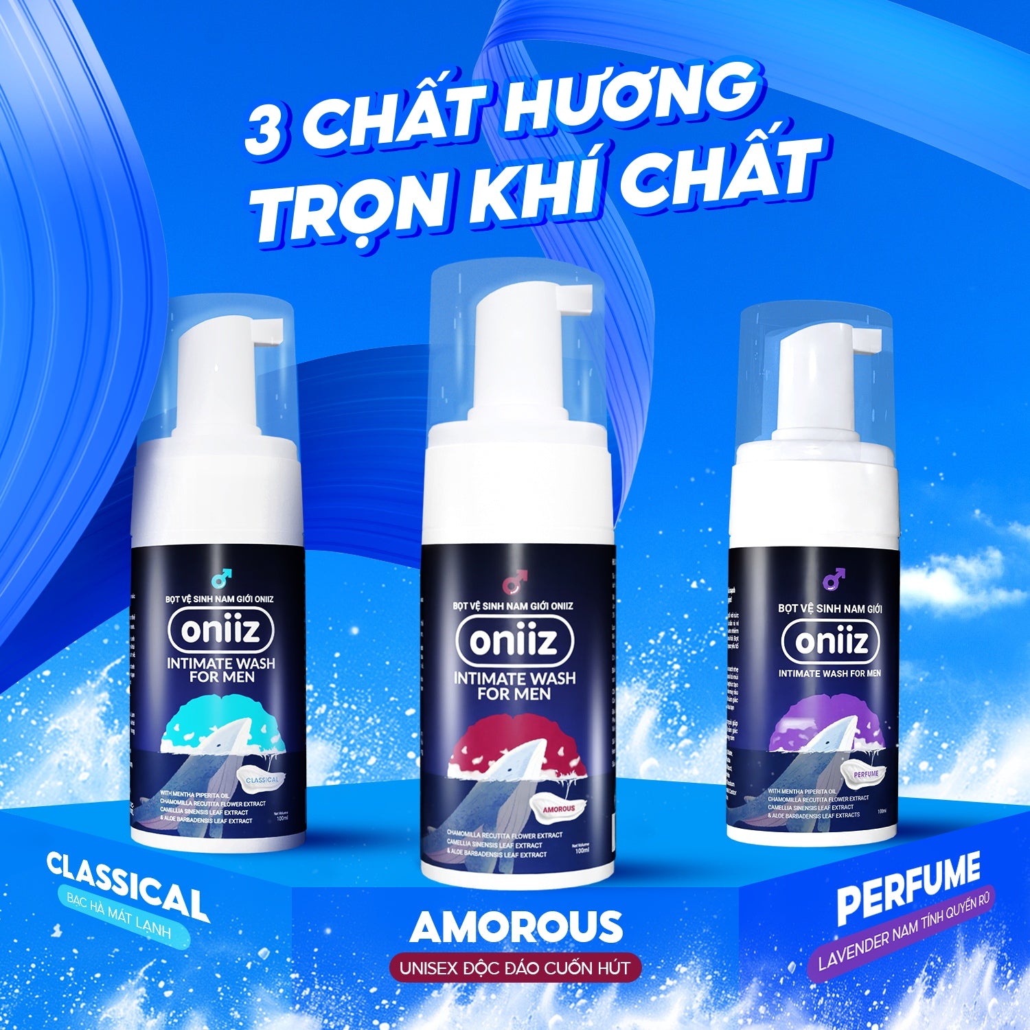 Bọt vệ sinh nam giới Oniiz, Dung dịch vệ sinh nam tạo bọt hương nước hoa 100ml