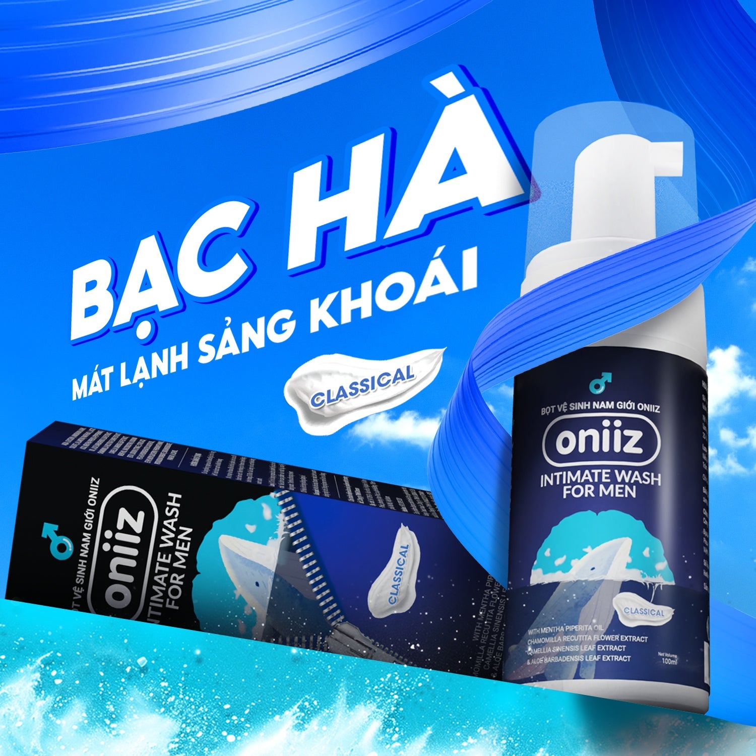 Bọt vệ sinh nam giới Oniiz, Dung dịch vệ sinh nam tạo bọt hương nước hoa 100ml