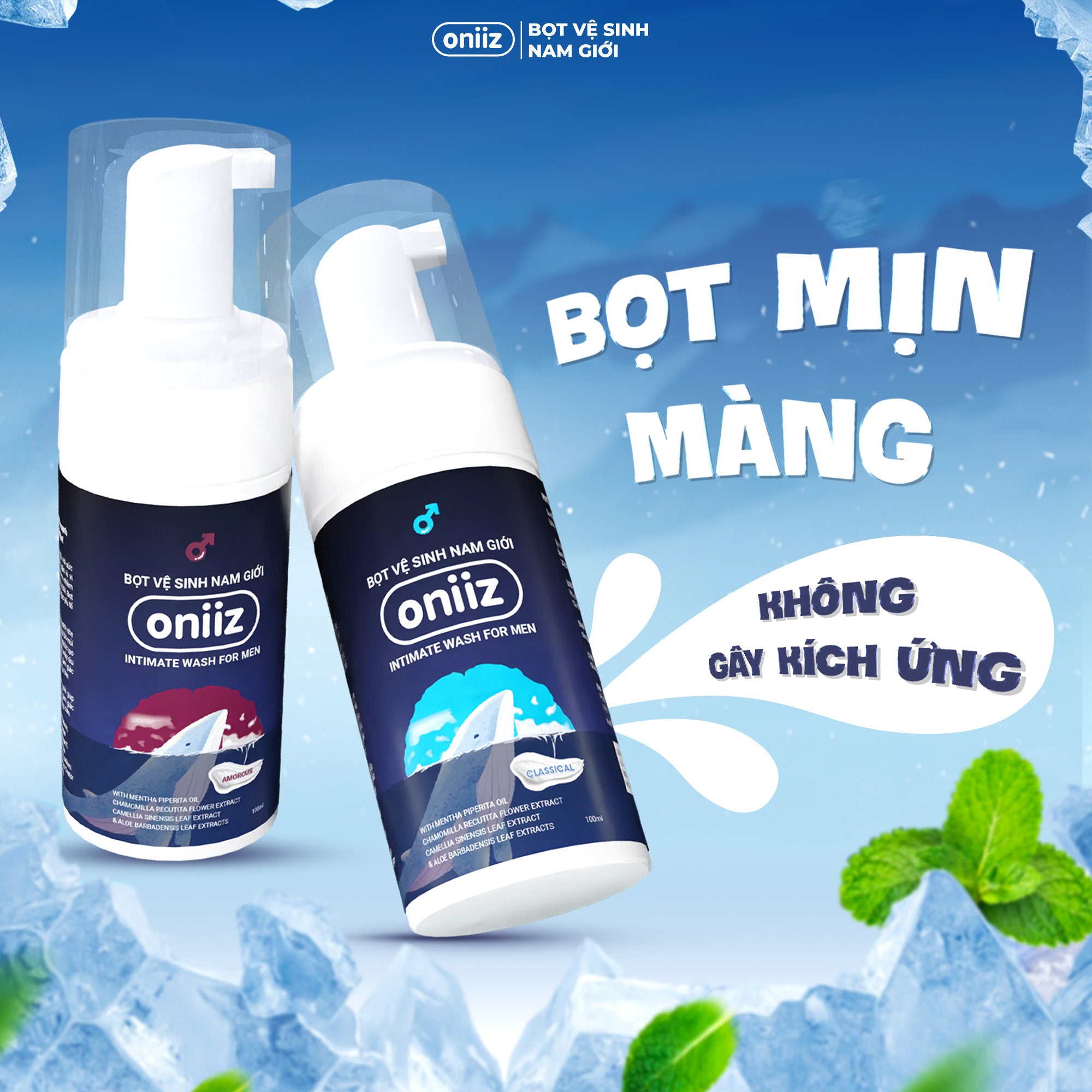 Bọt vệ sinh nam giới Oniiz, Dung dịch vệ sinh nam tạo bọt hương nước hoa 100ml