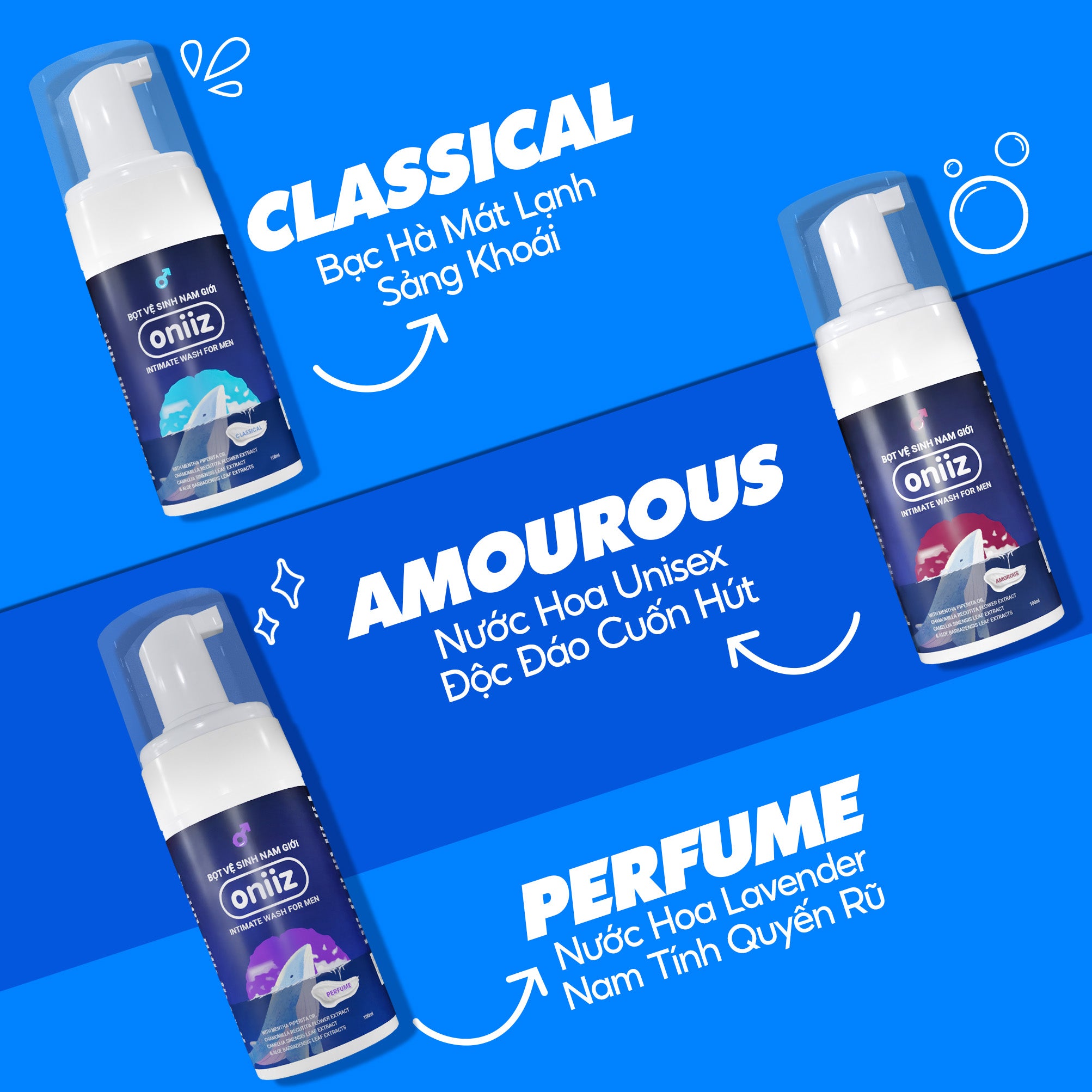 Oniiz Perfect Combo | Men's Hygiene Foam, Perfumed Shower Gel, Trial Perfume Gift