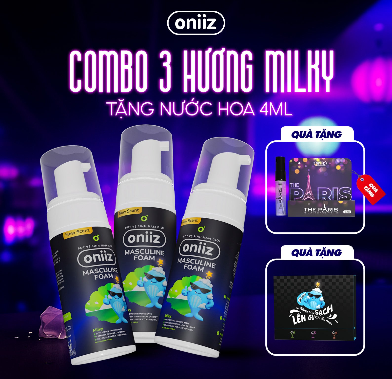 Bọt vệ sinh nam giới Oniiz Plus hương Milky, dung dịch Masculine foam sạch sâu, mát lạnh, dưỡng ẩm