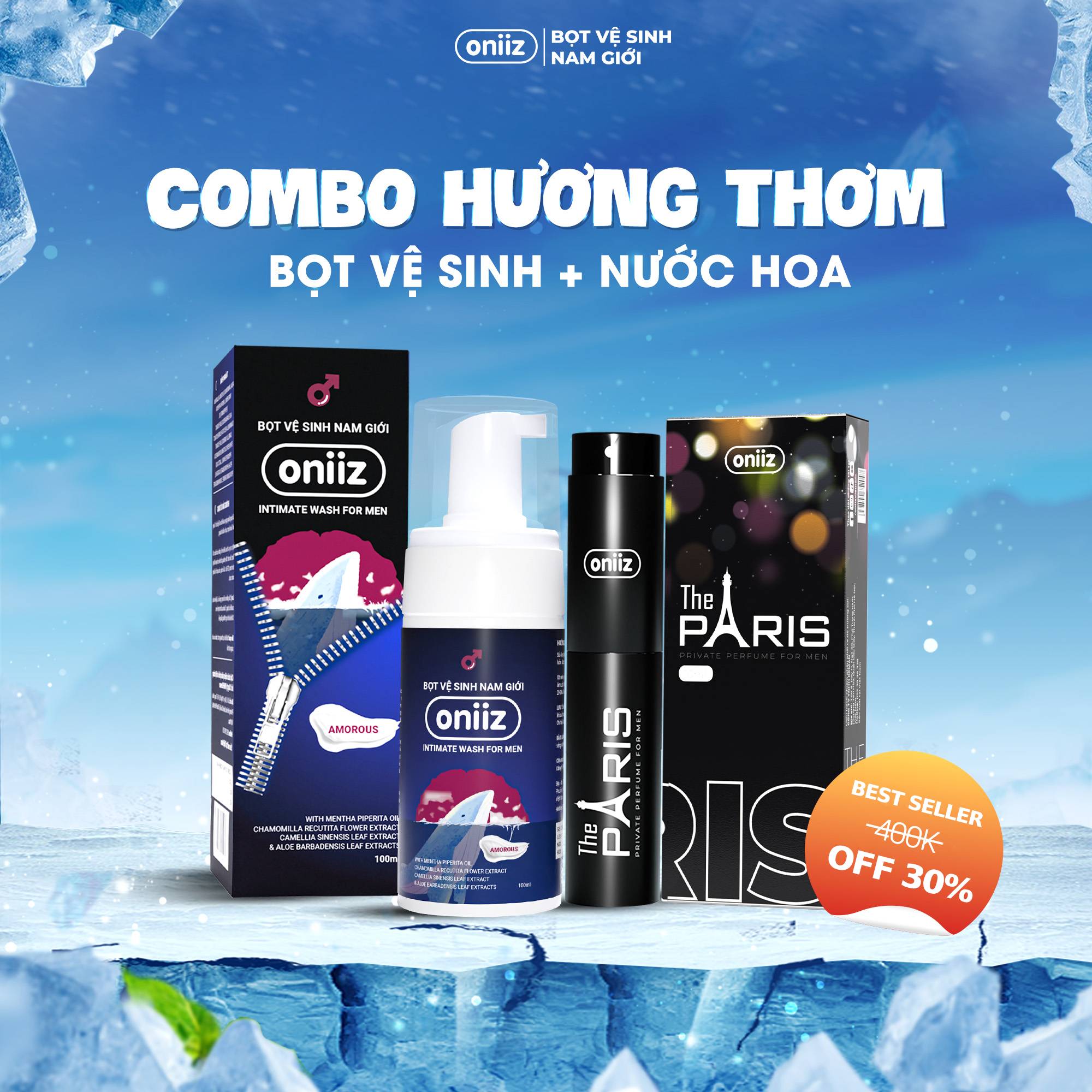 Bọt vệ sinh nam giới Oniiz, Dung dịch vệ sinh nam tạo bọt hương nước hoa 100ml
