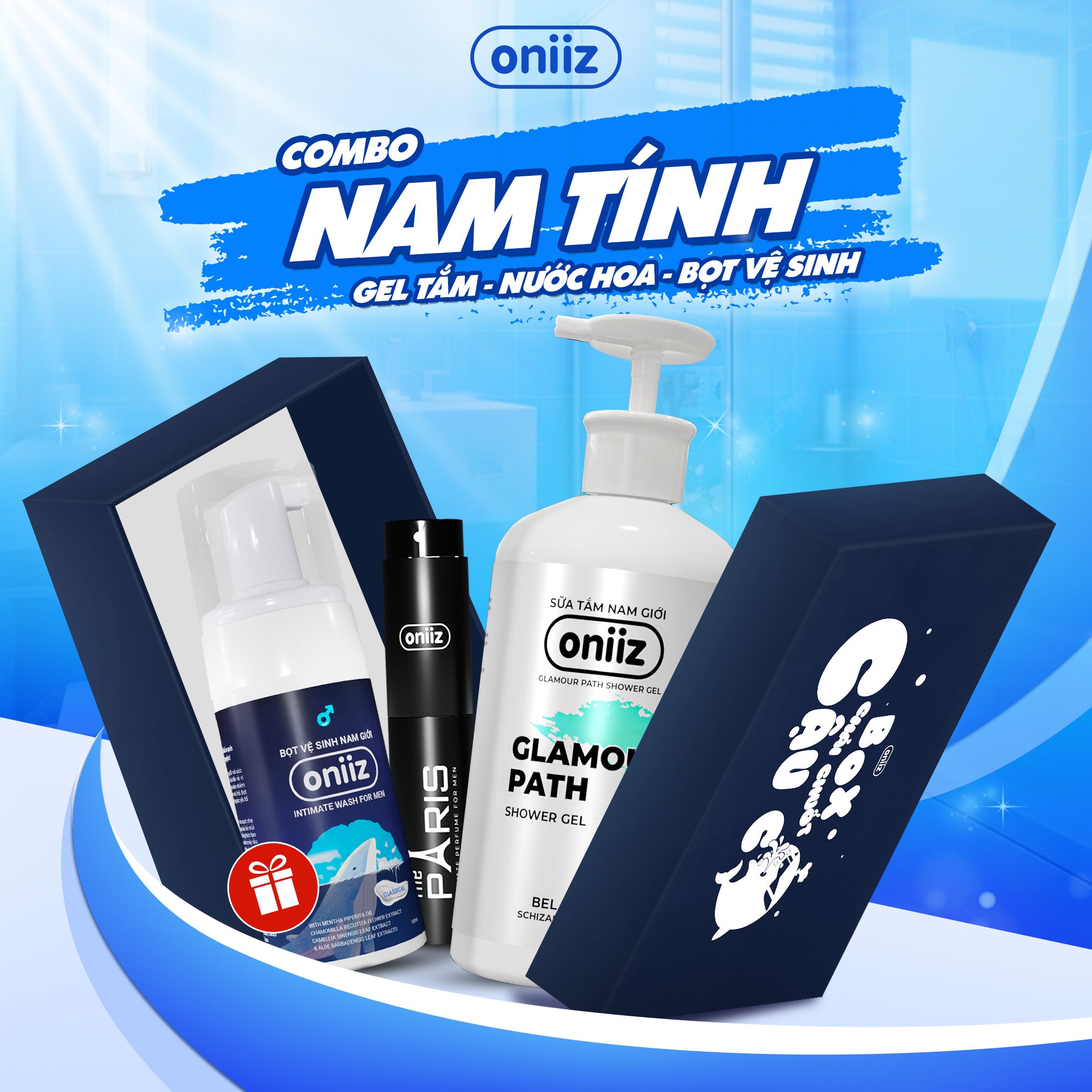 Oniiz Grooming Box - Masculine Combo | Shower Gel, High-Class Perfume, Free 100ml Men's Hygiene Foam