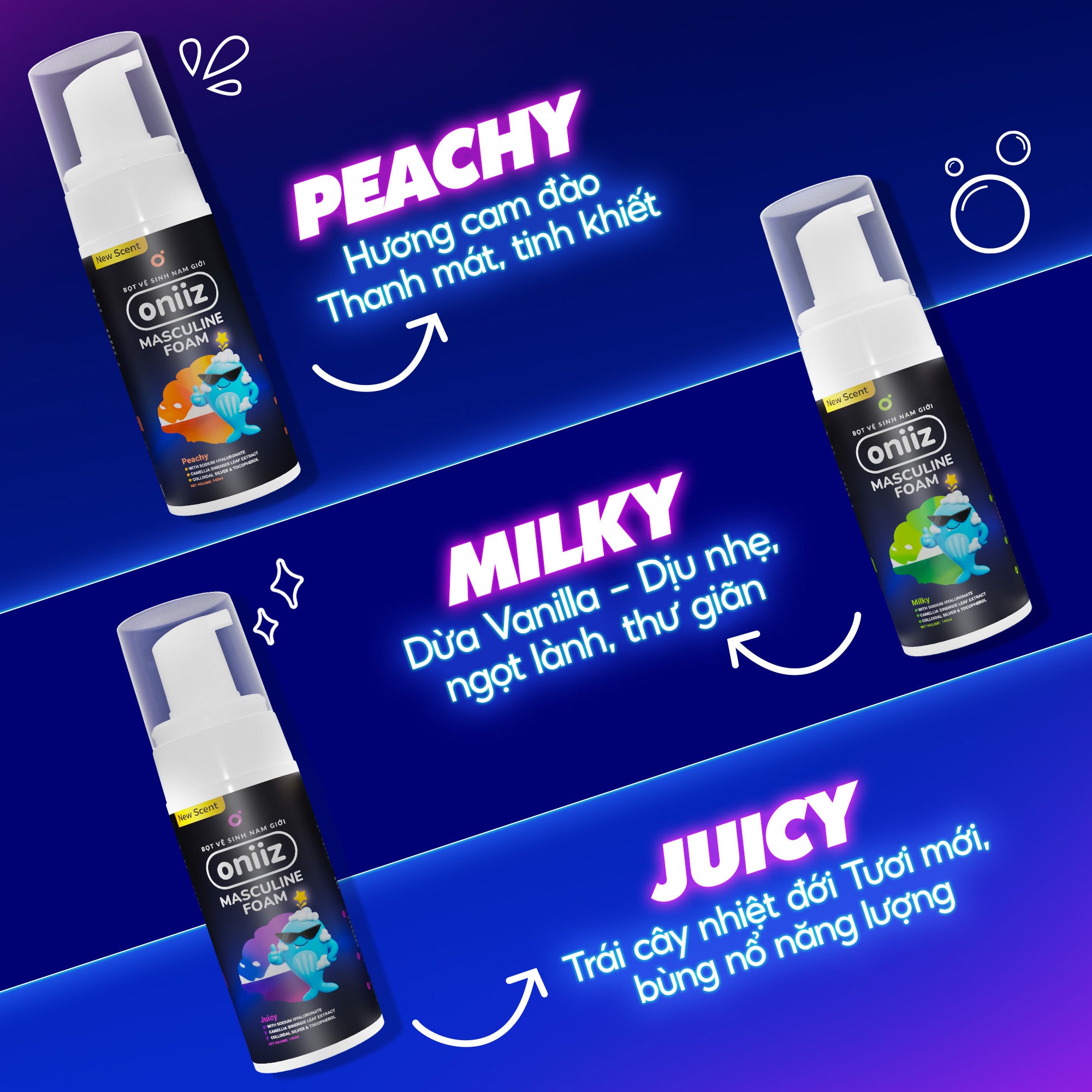 Combo Tinh Tế Plus - Bọt vệ sinh nam giới mới Oniiz Plus 145ml, Sữa tắm hương nước hoa, Dầu gội Zero G, Bọt rửa mặt Hyro