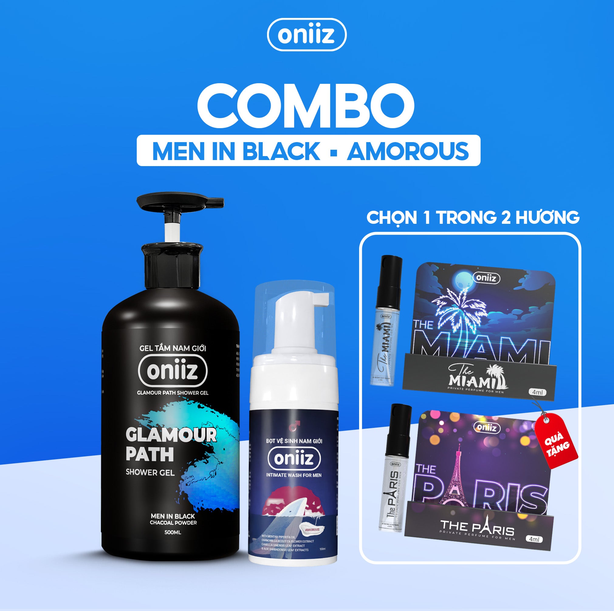 Oniiz Perfect Combo | Men's Hygiene Foam, Perfumed Shower Gel, Trial Perfume Gift