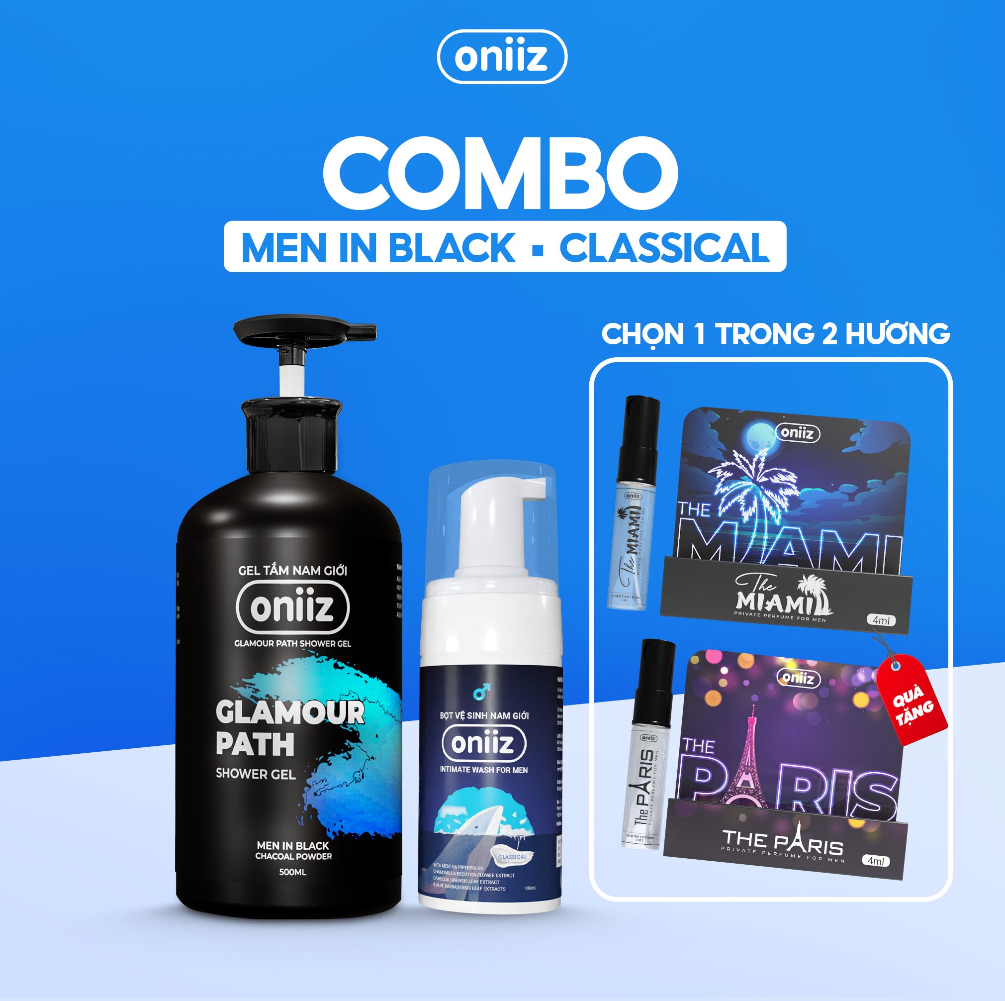 Oniiz Perfect Combo | Men's Hygiene Foam, Perfumed Shower Gel, Trial Perfume Gift