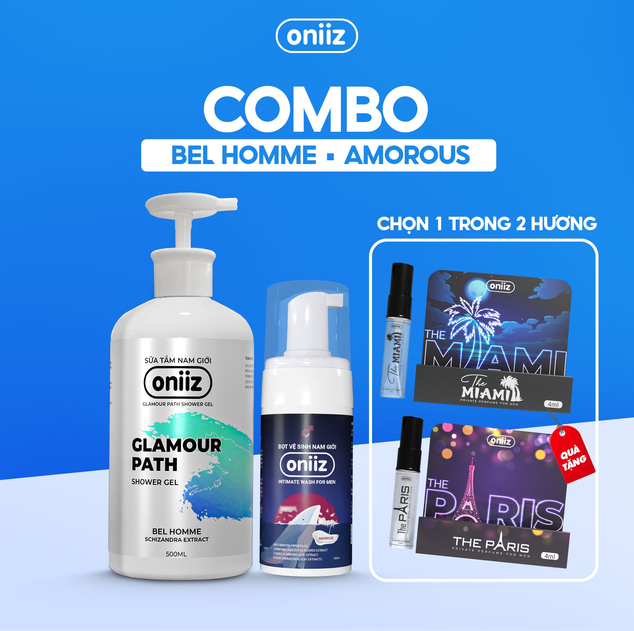 Oniiz Perfect Combo | Men's Hygiene Foam, Perfumed Shower Gel, Trial Perfume Gift