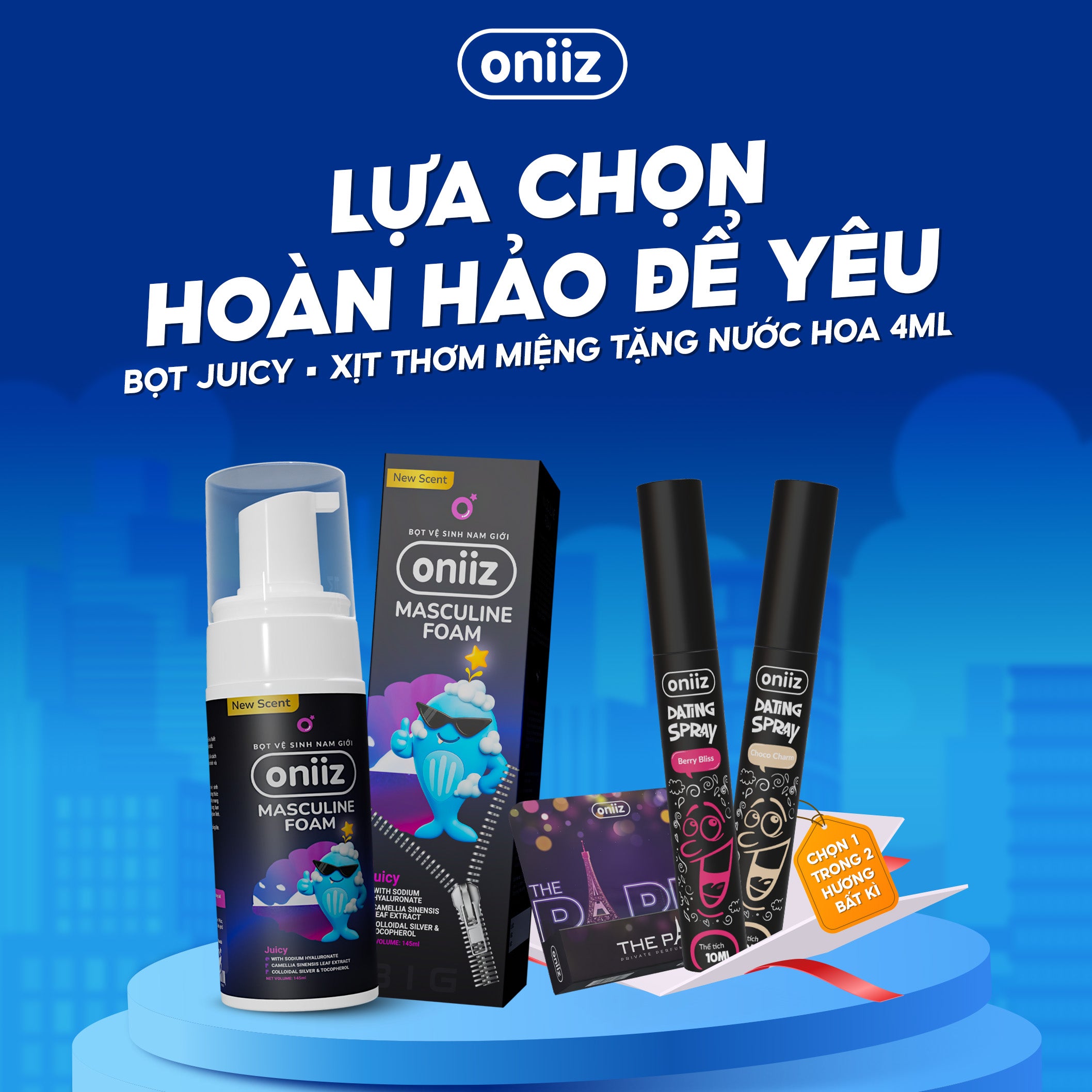 Combo Love Sweet Oniiz | Bọt Vệ Sinh Nam Giới, Xịt Thơm Miệng Dating Spray, Quà tặng nước hoa nam giới miami 4ml