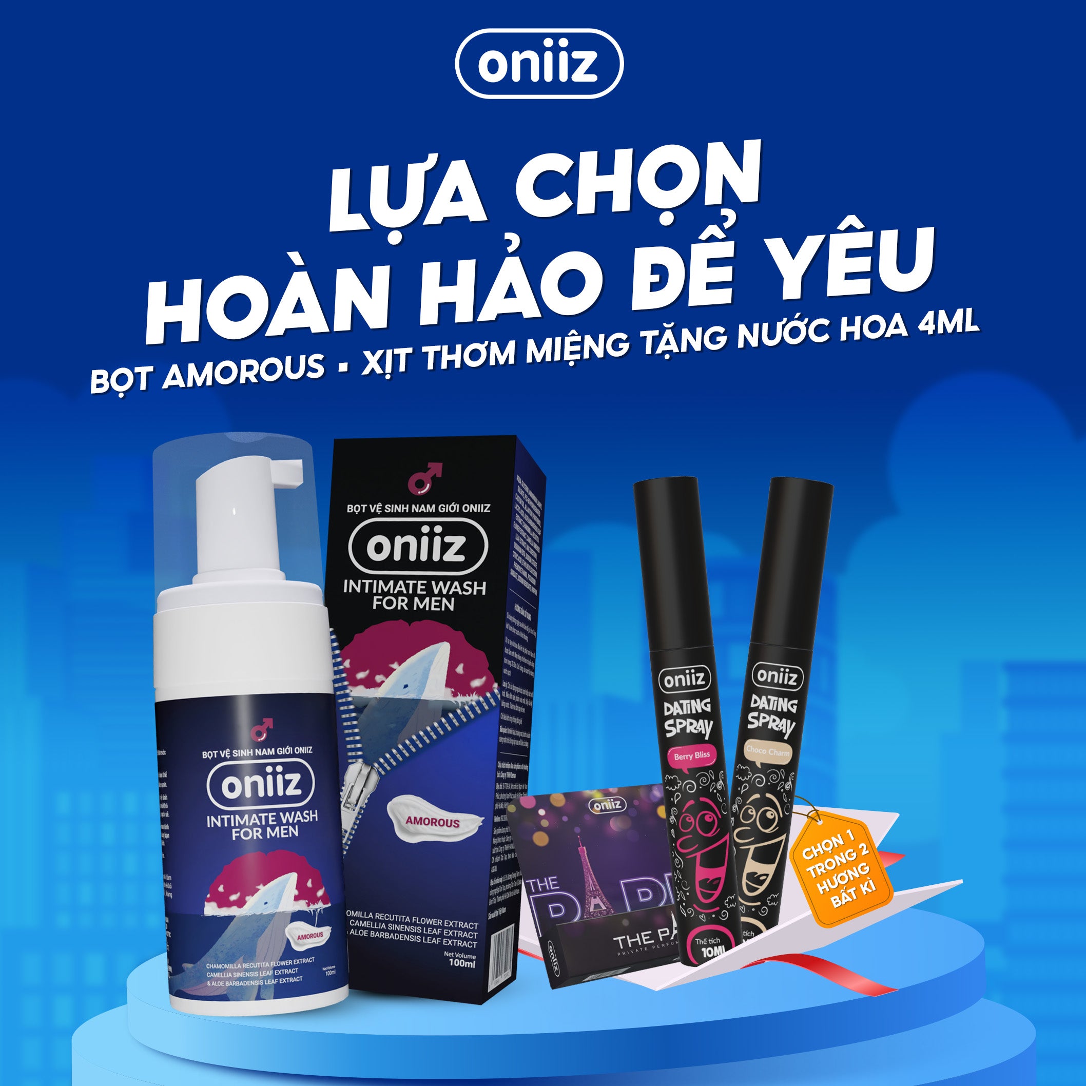 Combo Love Sweet Oniiz | Bọt Vệ Sinh Nam Giới, Xịt Thơm Miệng Dating Spray, Quà tặng nước hoa nam giới miami 4ml