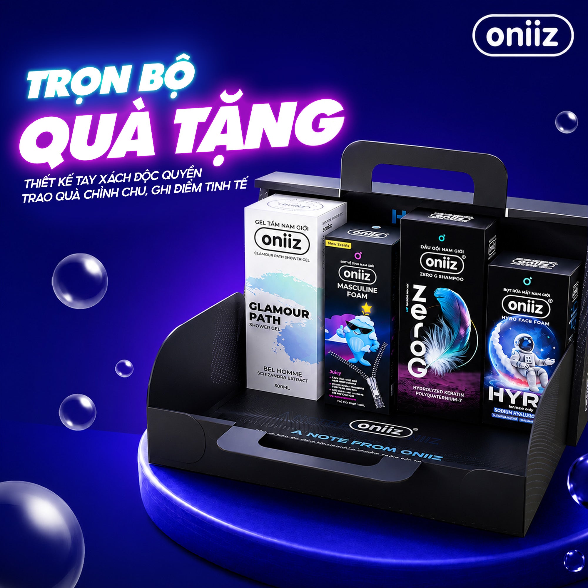 Combo Tinh Tế Plus - Bọt vệ sinh nam giới mới Oniiz Plus 145ml, Sữa tắm hương nước hoa, Dầu gội Zero G, Bọt rửa mặt Hyro