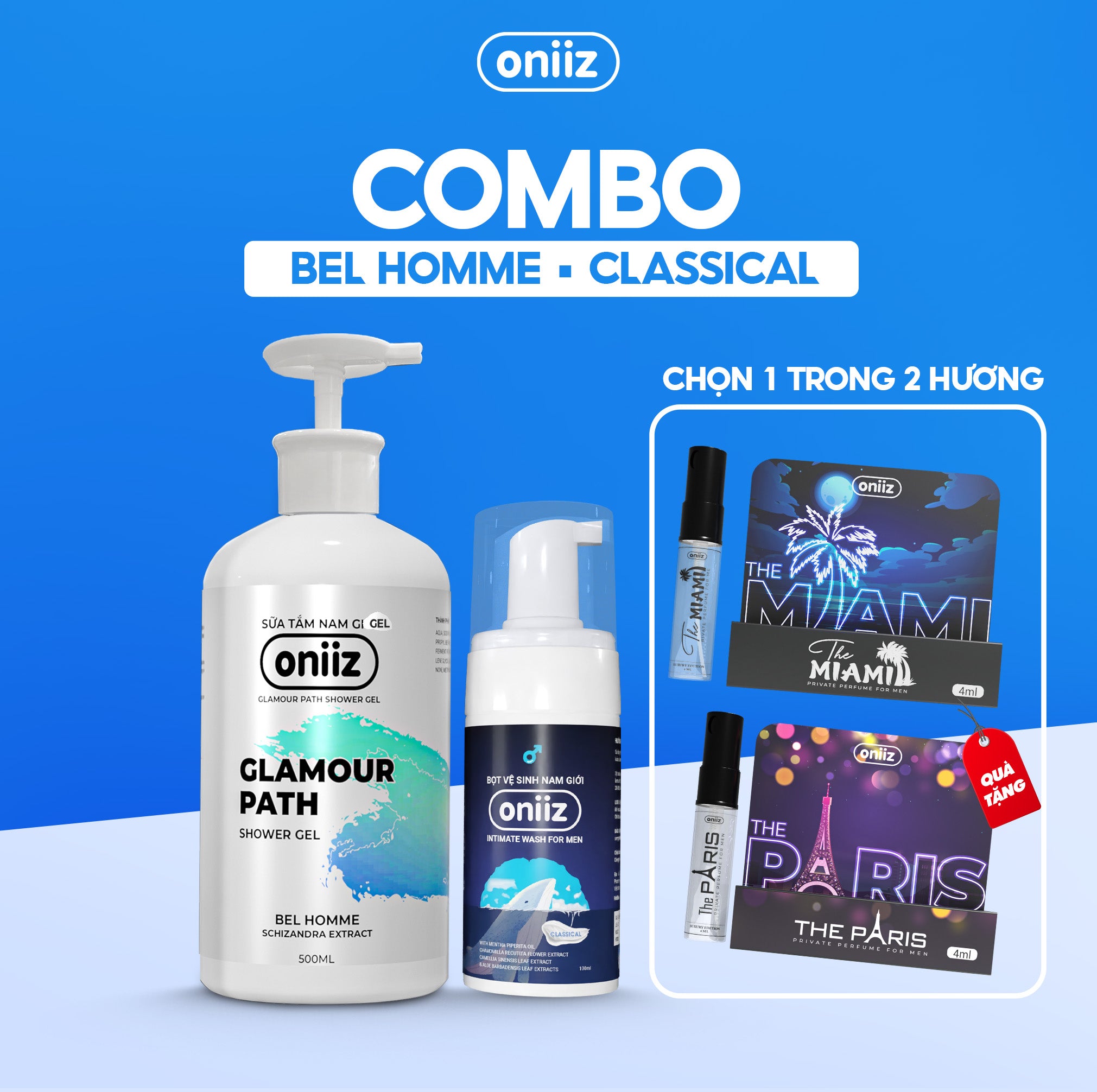 Oniiz Perfect Combo | Men's Hygiene Foam, Perfumed Shower Gel, Trial Perfume Gift