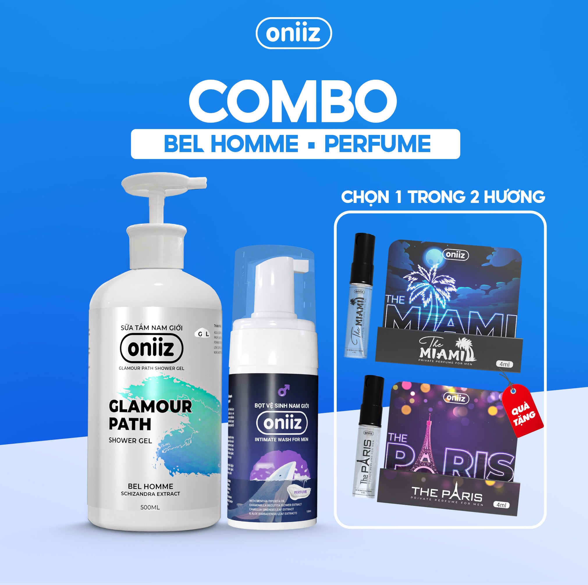 Oniiz Perfect Combo | Men's Hygiene Foam, Perfumed Shower Gel, Trial Perfume Gift