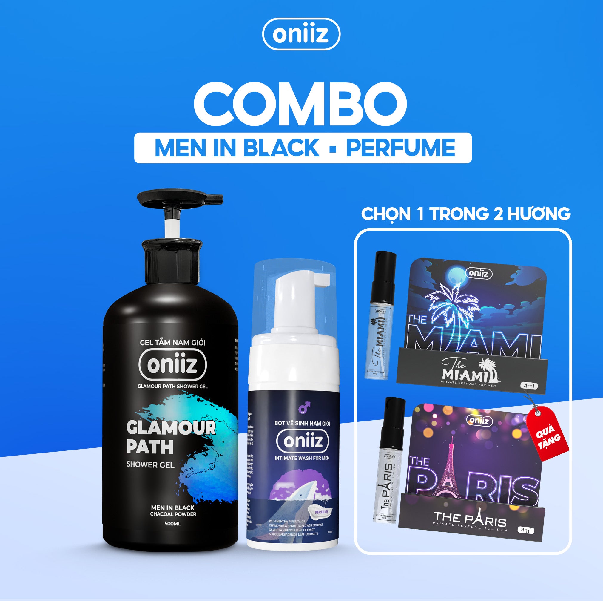 Oniiz Perfect Combo | Men's Hygiene Foam, Perfumed Shower Gel, Trial Perfume Gift