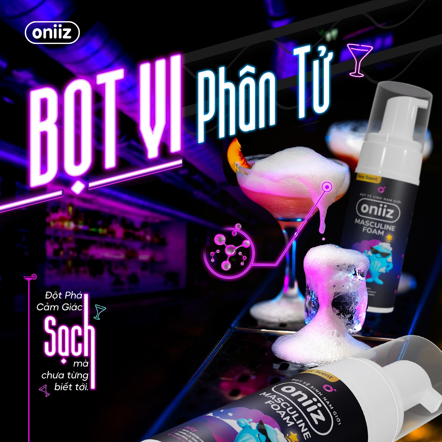Bọt vệ sinh nam giới Oniiz Plus hương Juicy, dung dịch Masculine foam sạch sâu, mát lạnh, dưỡng ẩm