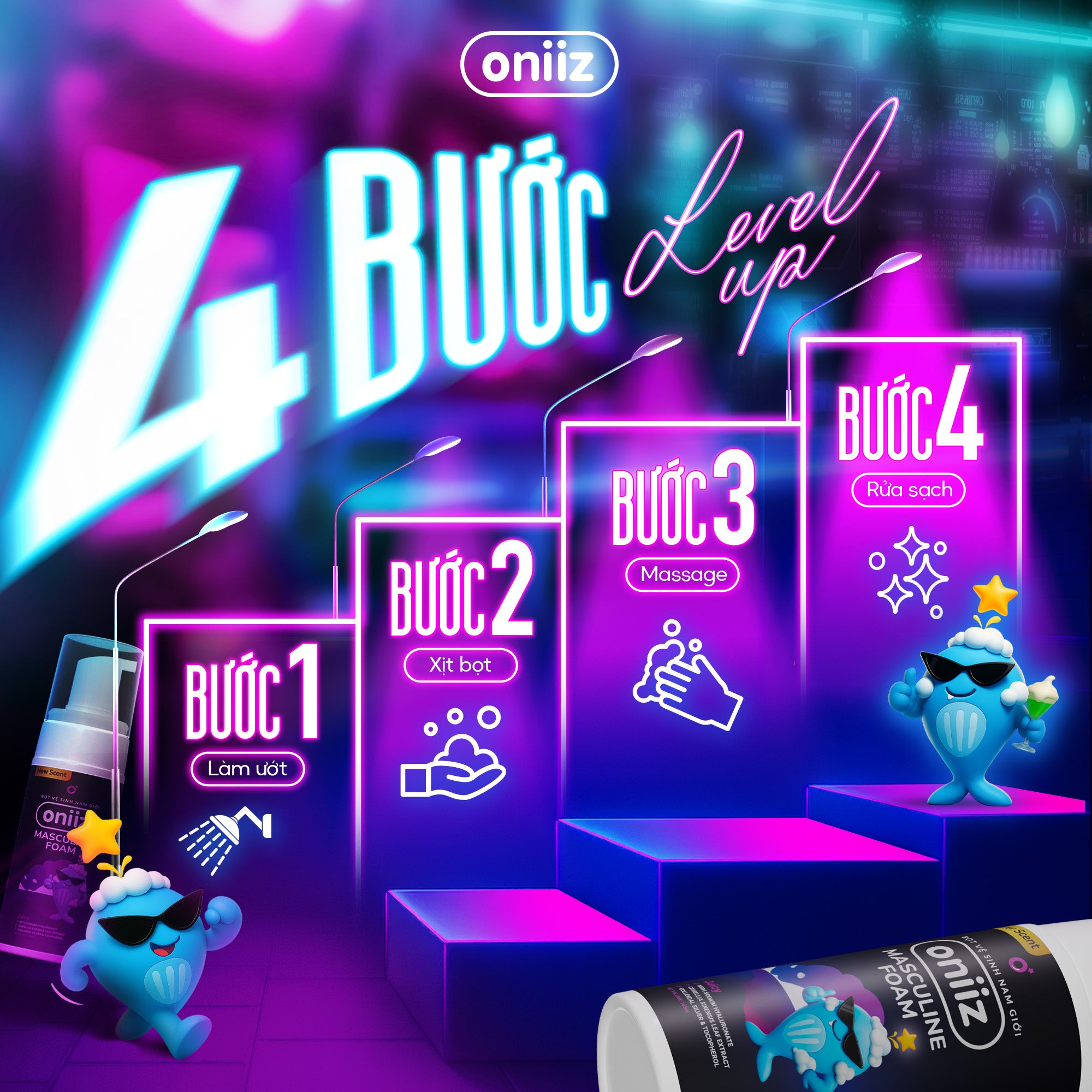 Bọt vệ sinh nam giới Oniiz Plus hương Juicy, dung dịch Masculine foam sạch sâu, mát lạnh, dưỡng ẩm