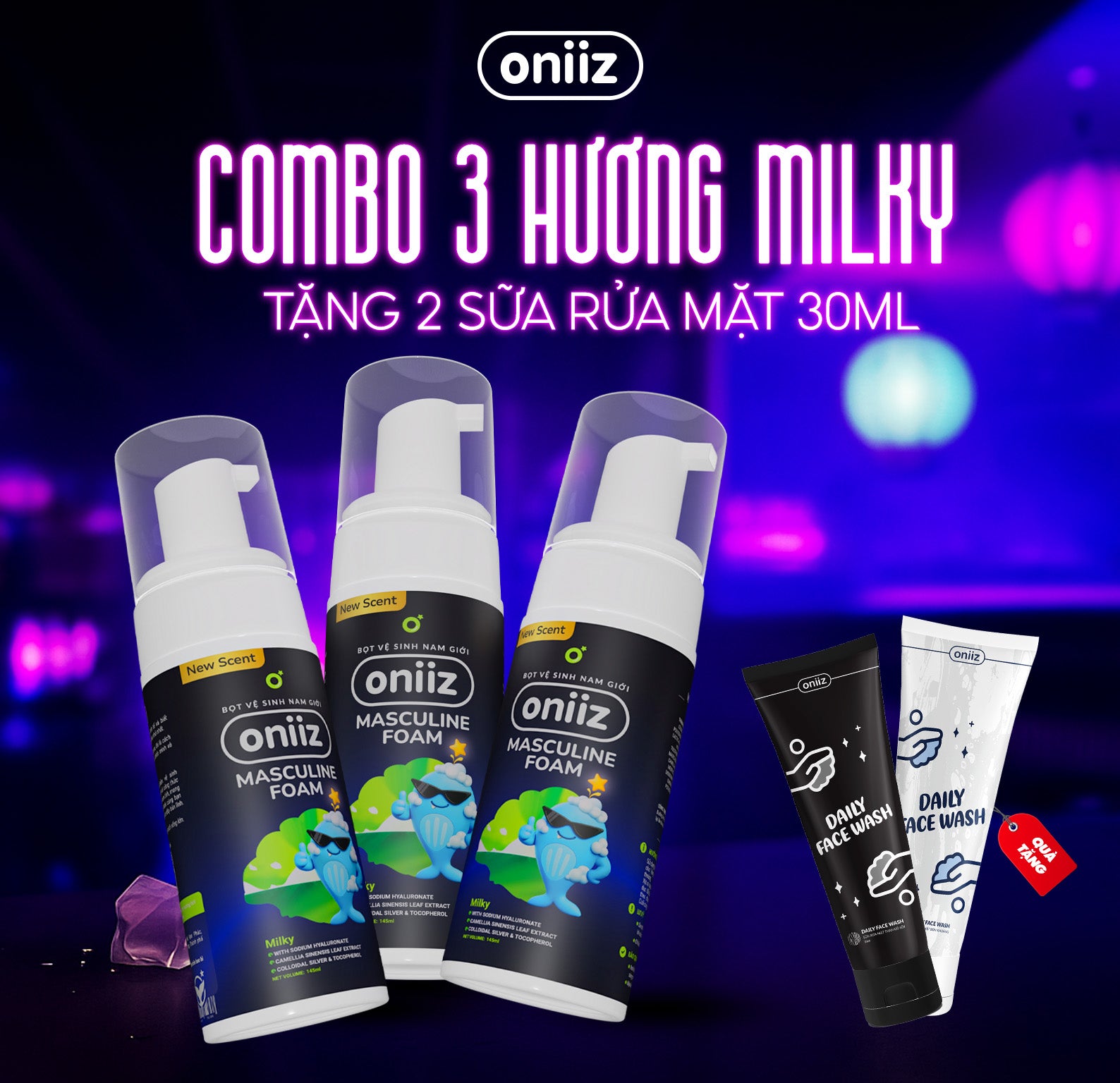 Bọt vệ sinh nam giới Oniiz Plus hương Milky, dung dịch Masculine foam sạch sâu, mát lạnh, dưỡng ẩm