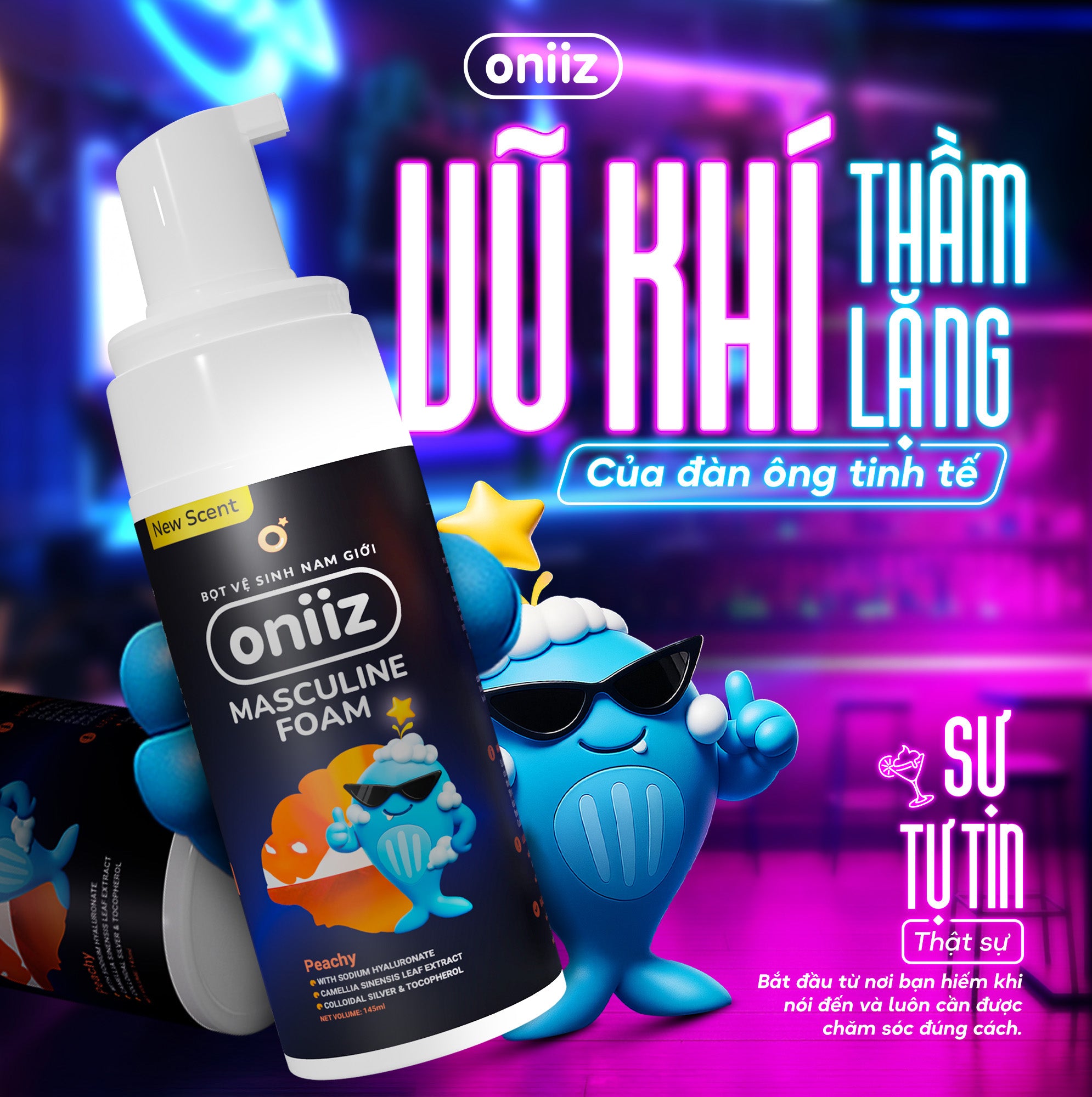Bọt vệ sinh nam giới Oniiz Plus hương Peachy, dung dịch Masculine foam sạch sâu, mát lạnh, dưỡng ẩm