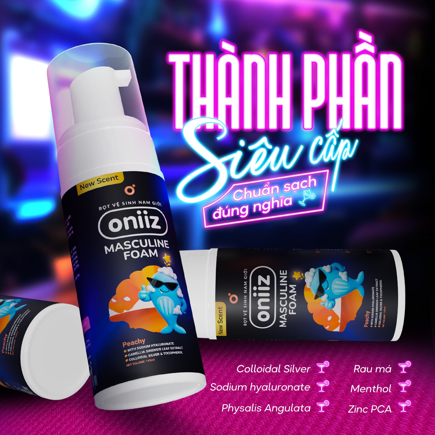 Bọt vệ sinh nam giới Oniiz Plus hương Peachy, dung dịch Masculine foam sạch sâu, mát lạnh, dưỡng ẩm