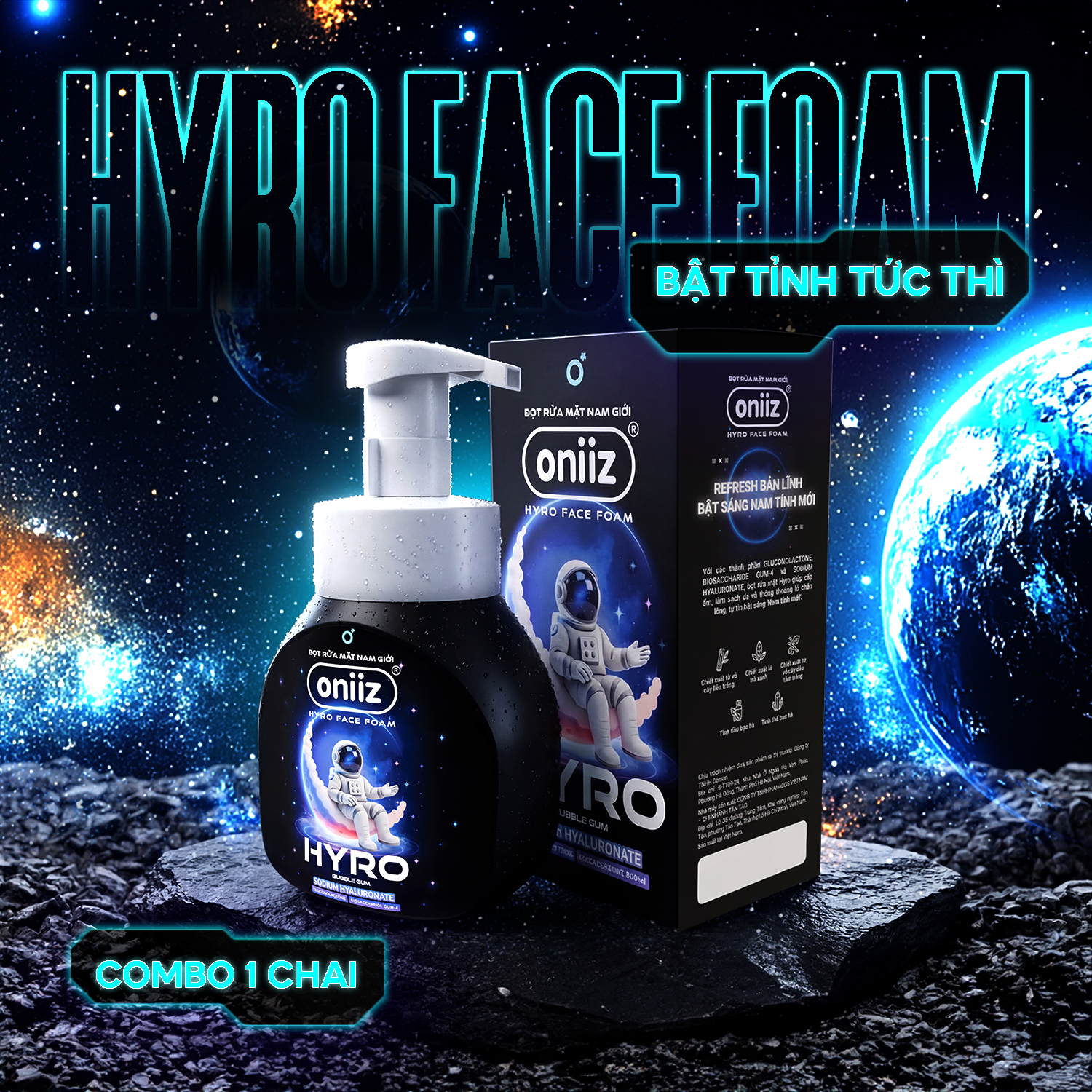 Bọt rửa mặt nam giới Hyro Face Foam Oniiz - Đánh thức làn da, sạch sâu, sảng khoái tức thì 150ml
