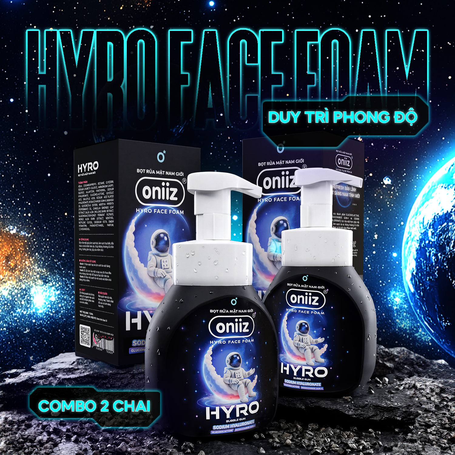 Bọt rửa mặt nam giới Hyro Face Foam Oniiz - Đánh thức làn da, sạch sâu, sảng khoái tức thì 150ml