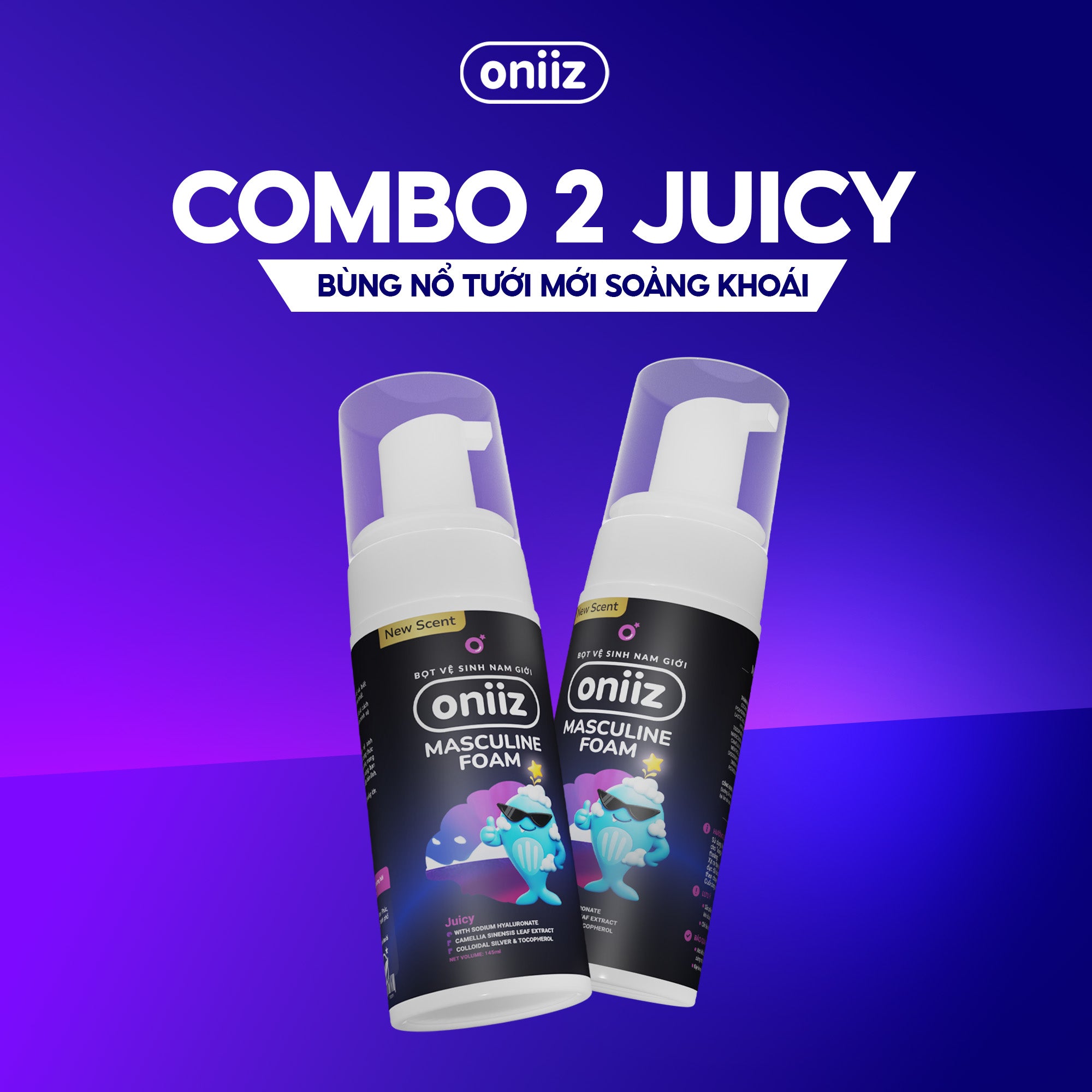 Bọt vệ sinh nam giới Oniiz Plus hương Juicy, dung dịch Masculine foam sạch sâu, mát lạnh, dưỡng ẩm