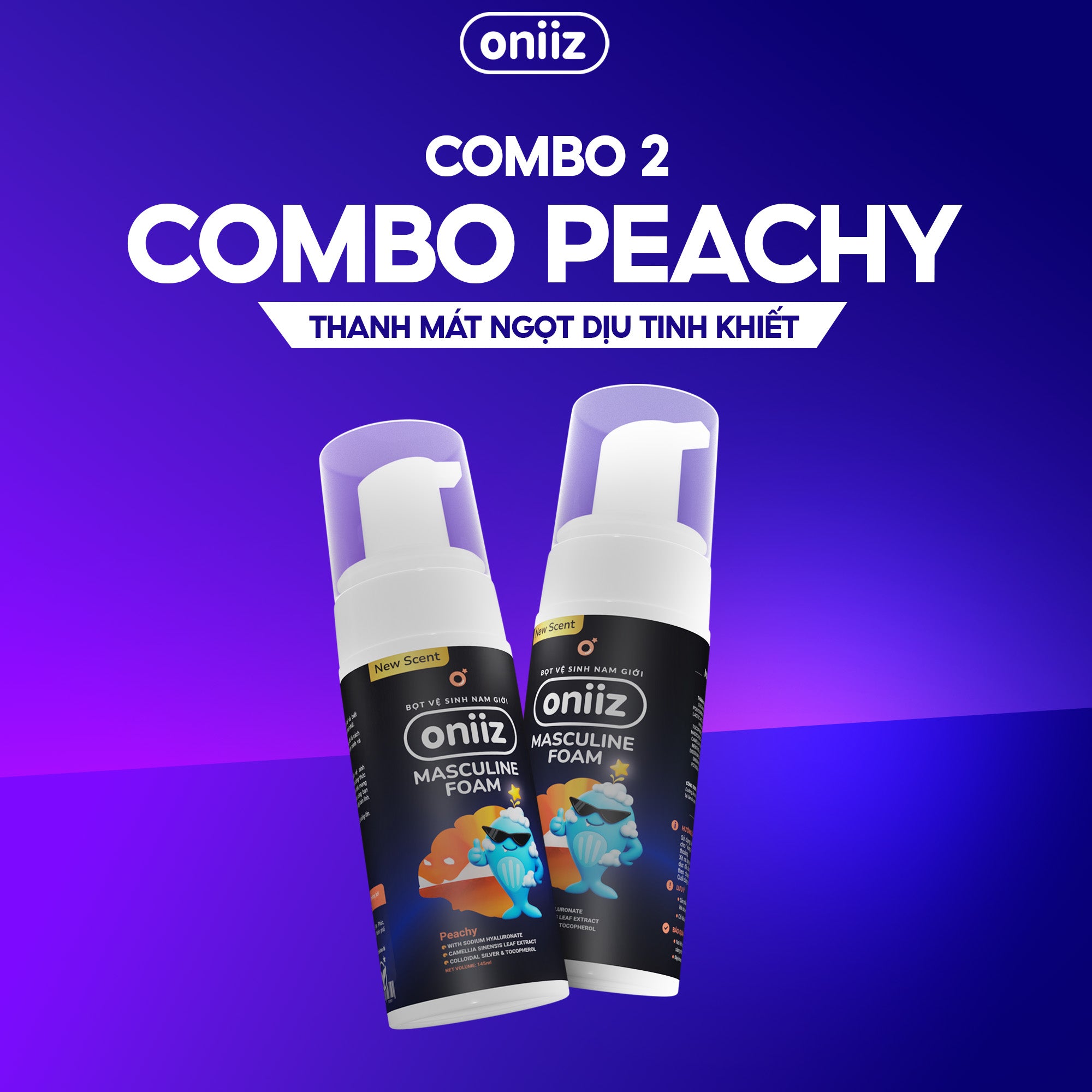 Bọt vệ sinh nam giới Oniiz Plus hương Peachy, dung dịch Masculine foam sạch sâu, mát lạnh, dưỡng ẩm