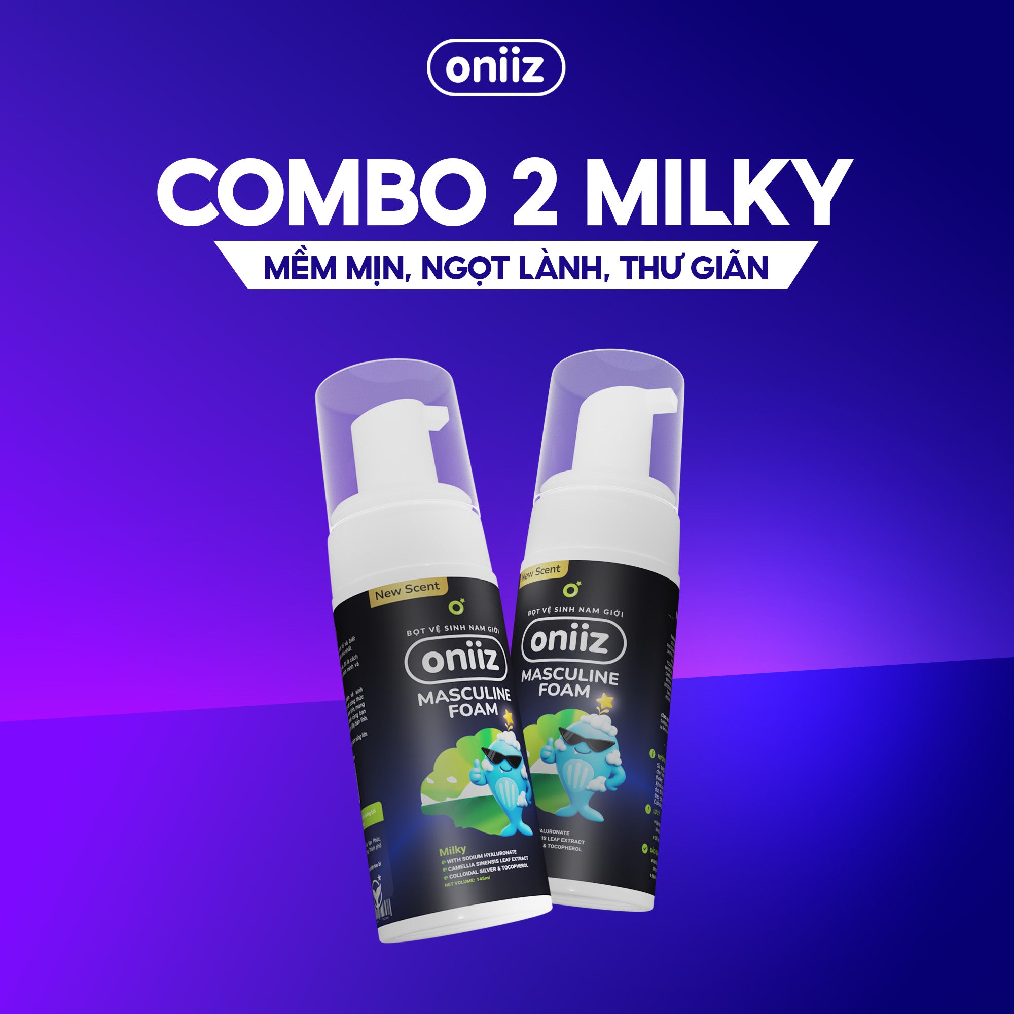 Bọt vệ sinh nam giới Oniiz Plus hương Milky, dung dịch Masculine foam sạch sâu, mát lạnh, dưỡng ẩm