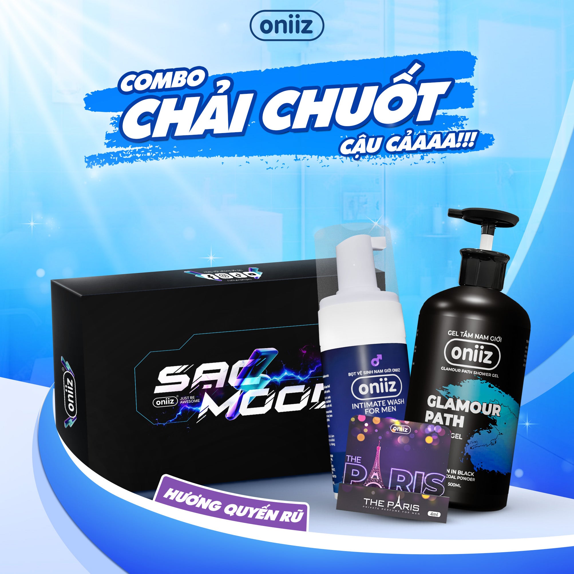 Oniiz Grooming Box - Seductive Fragrance | Men In Black Shower Gel 500ml, Perfume Foam Cleanser 100ml And Facial Cleanser 100ml