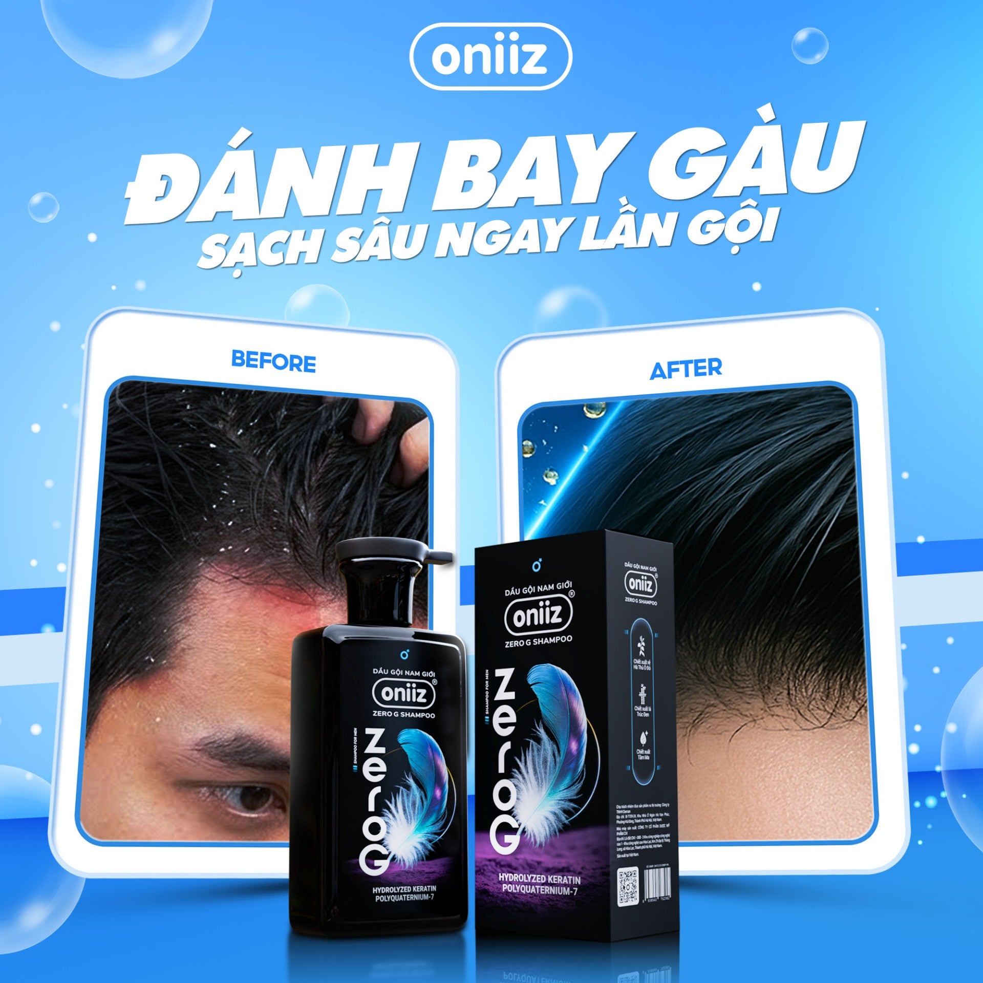 Combo Chín Chắn Oniiz - Sữa tắm hương nước hoa hiện đại, Dầu gội nam tính mới ZeroG, Tặng Box đựng cao cấp