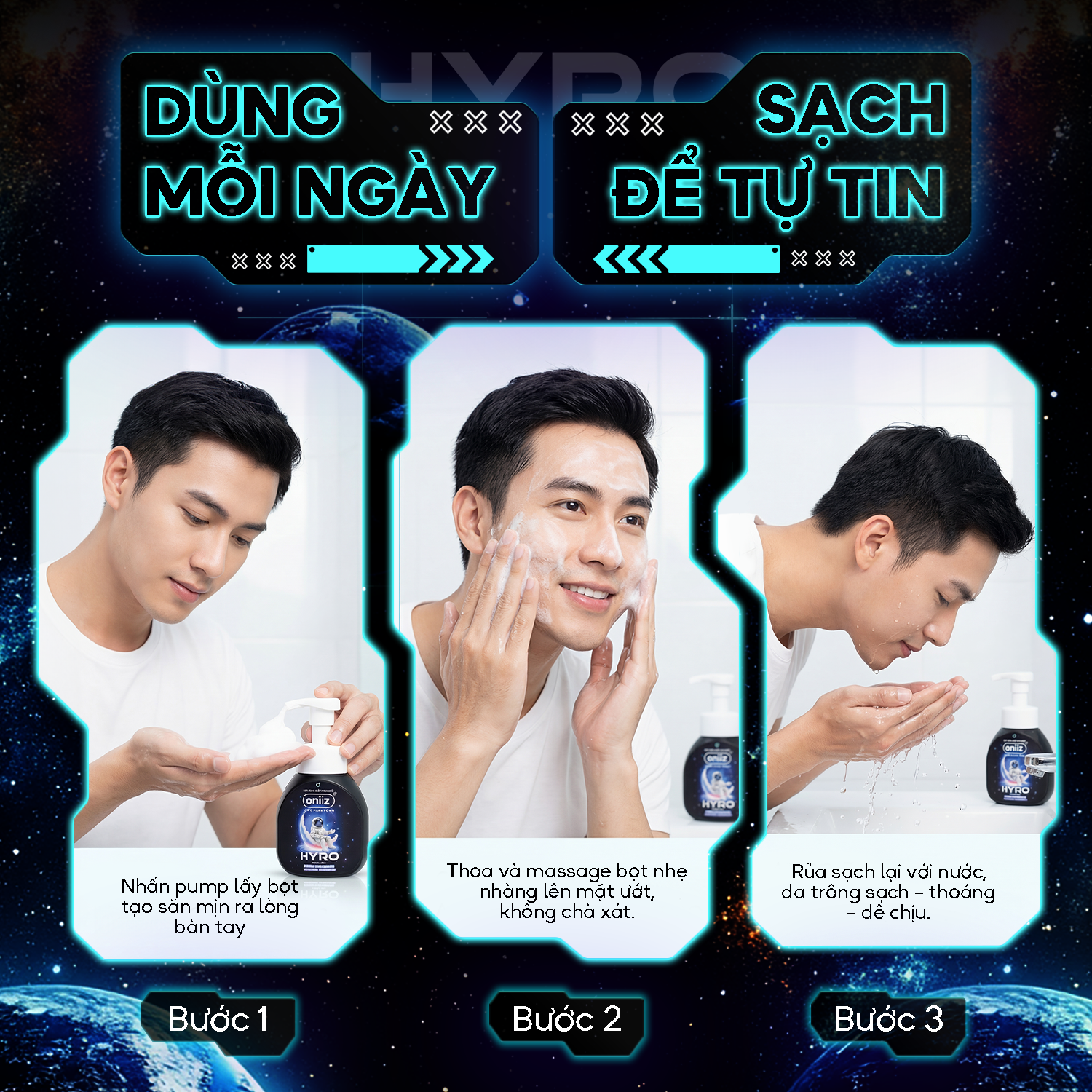 Bọt rửa mặt nam giới Hyro Face Foam Oniiz - Đánh thức làn da, sạch sâu, sảng khoái tức thì 150ml