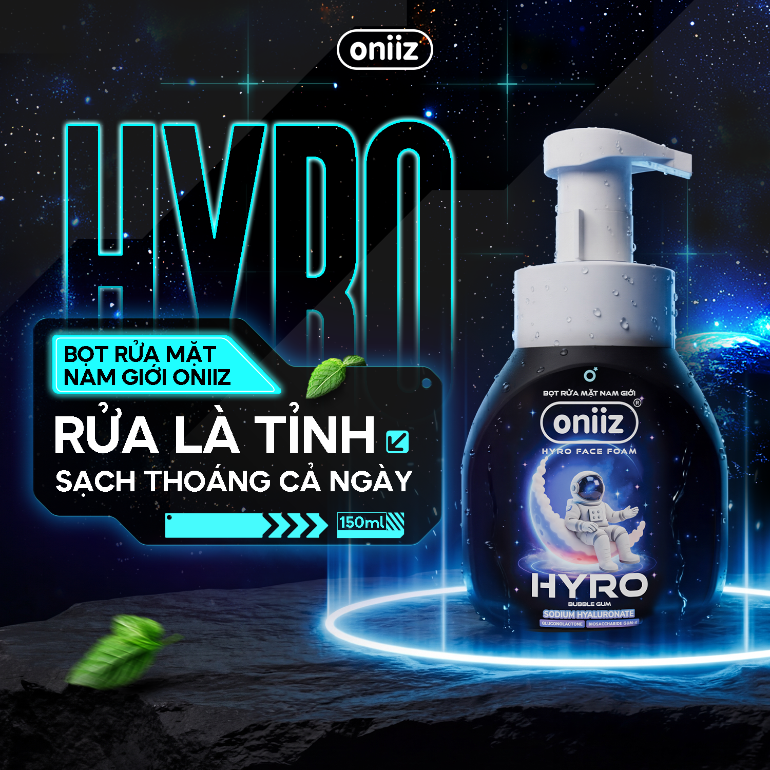 Bọt rửa mặt nam giới Hyro Face Foam Oniiz - Đánh thức làn da, sạch sâu, sảng khoái tức thì 150ml