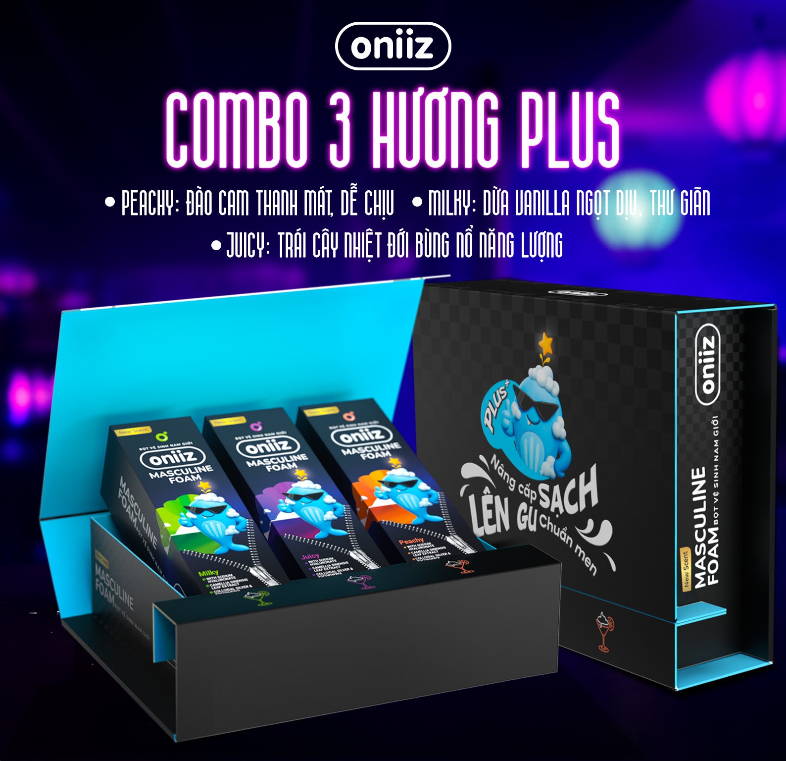 Box quà tặng Bọt vệ sinh nam giới Oniiz Plus Masculine Foam Sạch Chuẩn Men