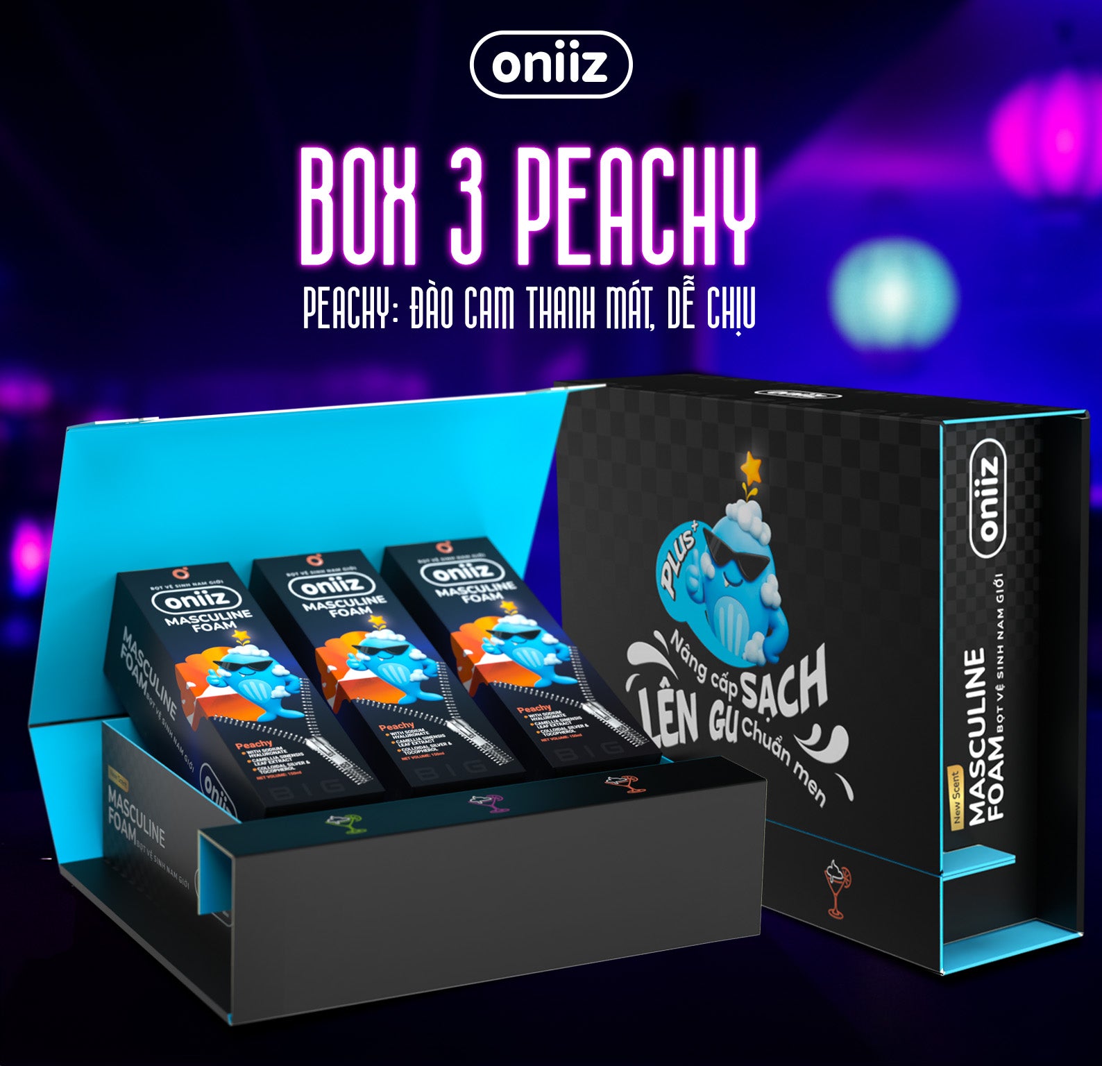 Box quà tặng Bọt vệ sinh nam giới Oniiz Plus Masculine Foam Sạch Chuẩn Men