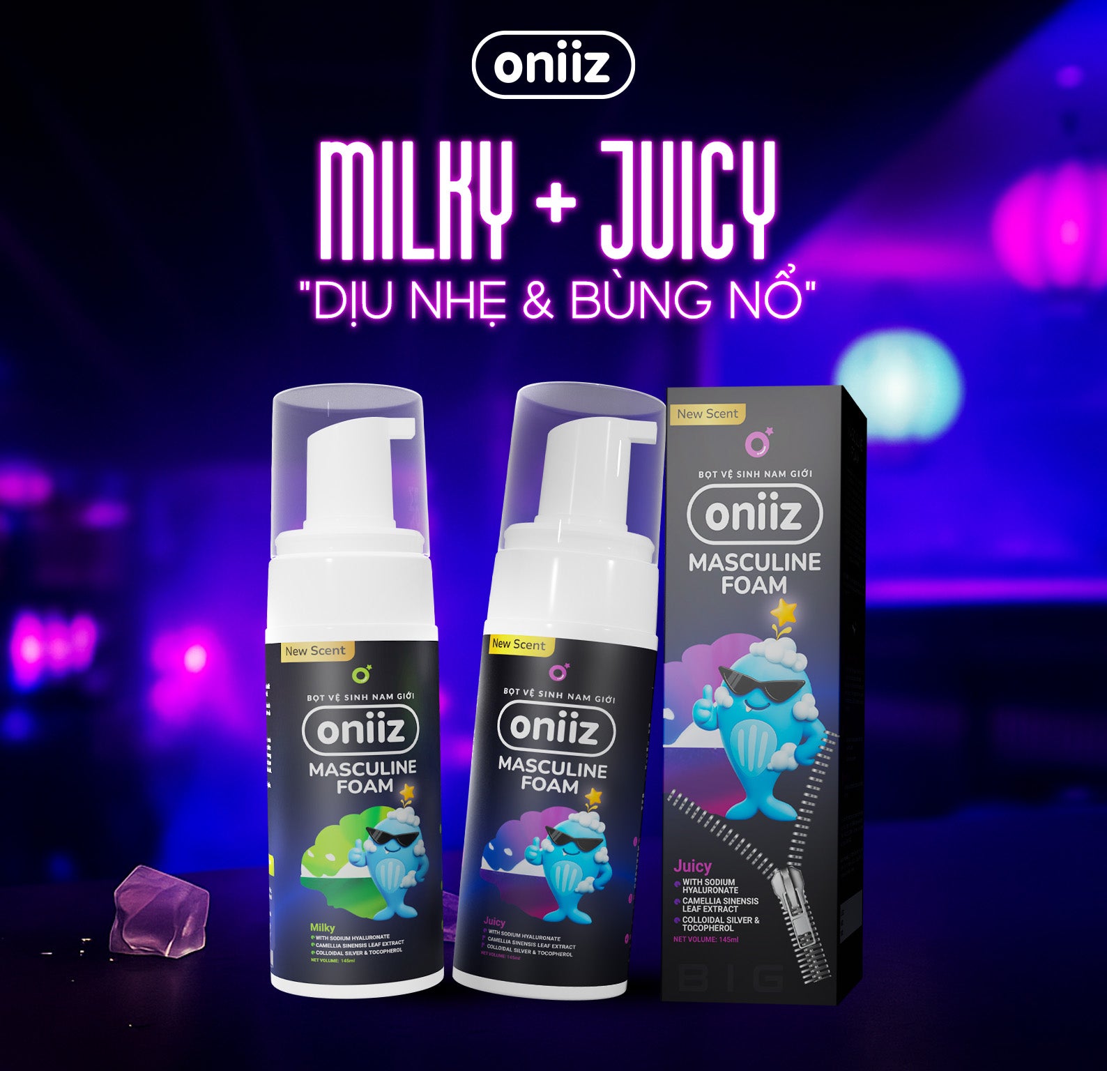 Bọt vệ sinh nam giới Oniiz Plus - Dung dịch Masculine Foam sạch sâu, dưỡng ẩm, hương cocktail 145ml