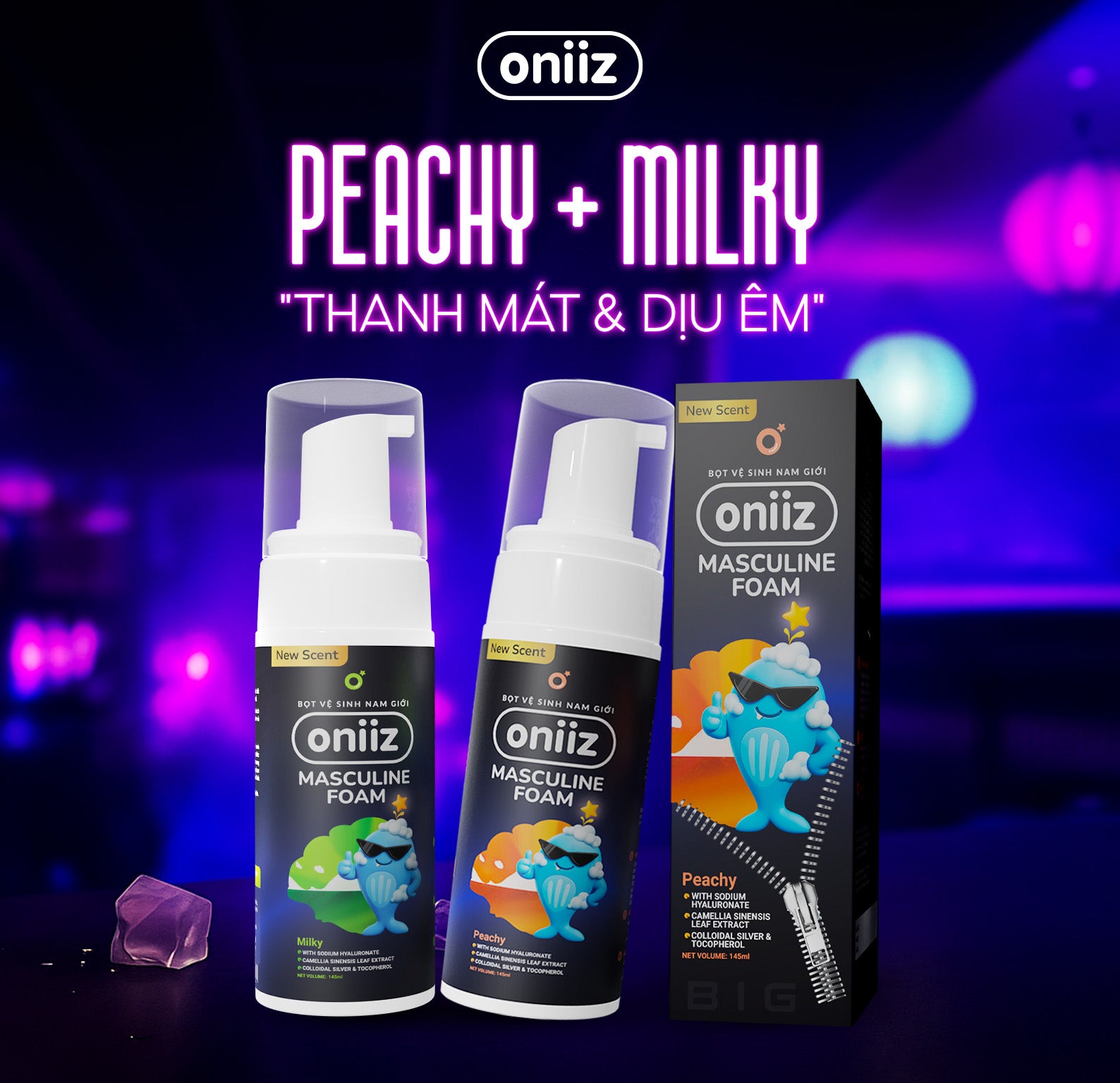 Bọt vệ sinh nam giới Oniiz Plus - Dung dịch Masculine Foam sạch sâu, dưỡng ẩm, hương cocktail 145ml