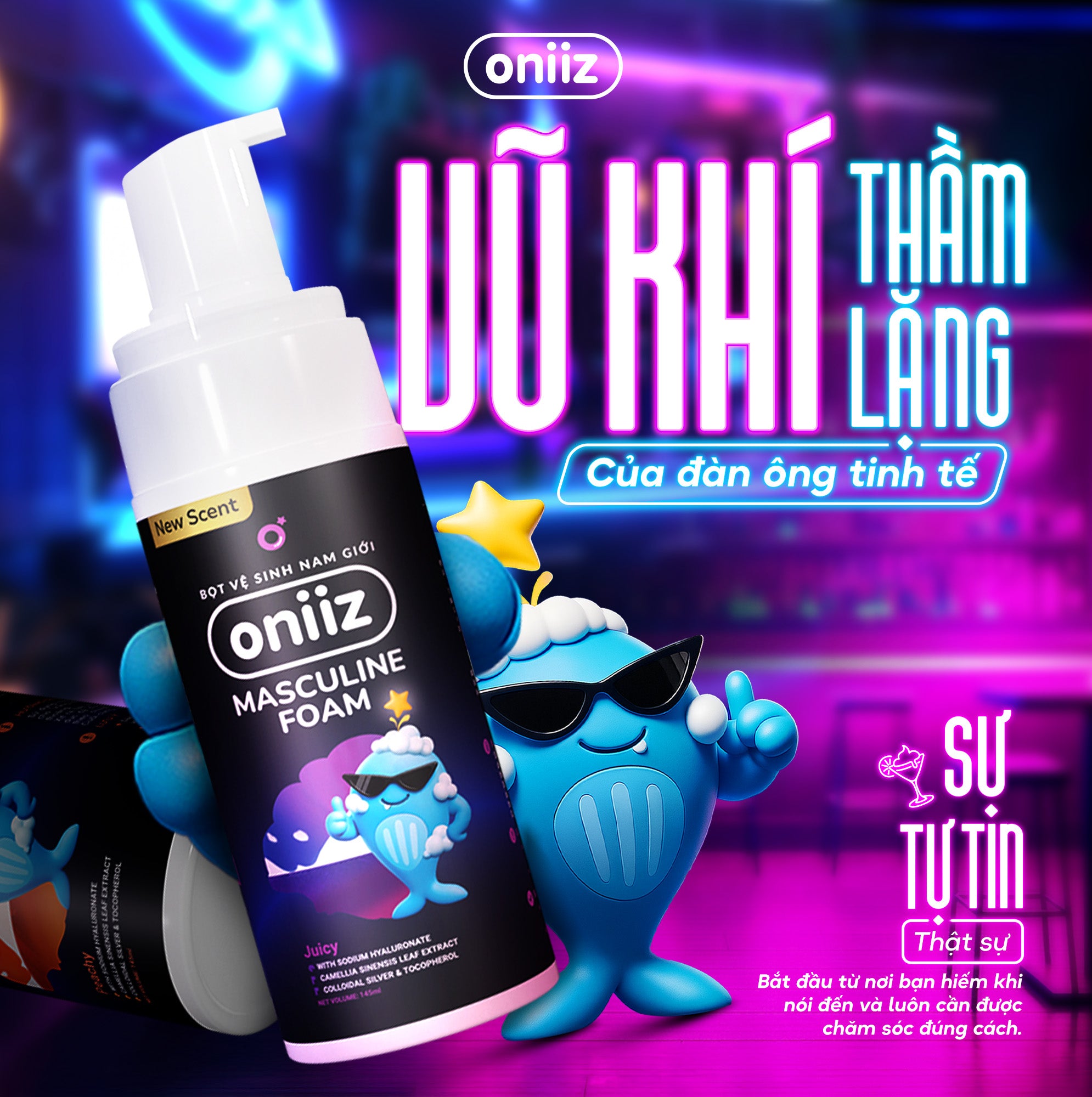 Bọt vệ sinh nam giới Oniiz Plus - Dung dịch Masculine Foam sạch sâu, dưỡng ẩm, hương cocktail 145ml