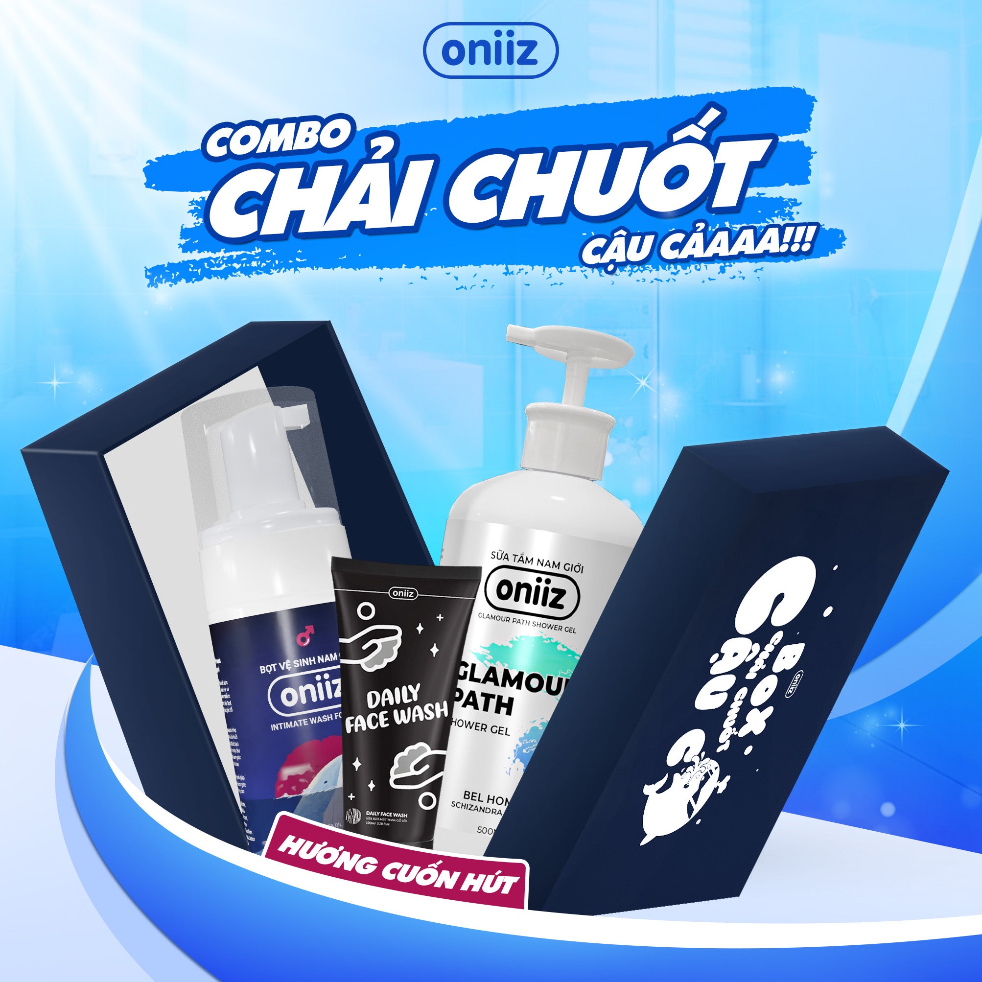 Oniiz Grooming Box - Attractive Fragrance | Bel Homme Shower Gel 500ml, Amorous Foam Cleanser 100ml and Facial Cleanser 100ml