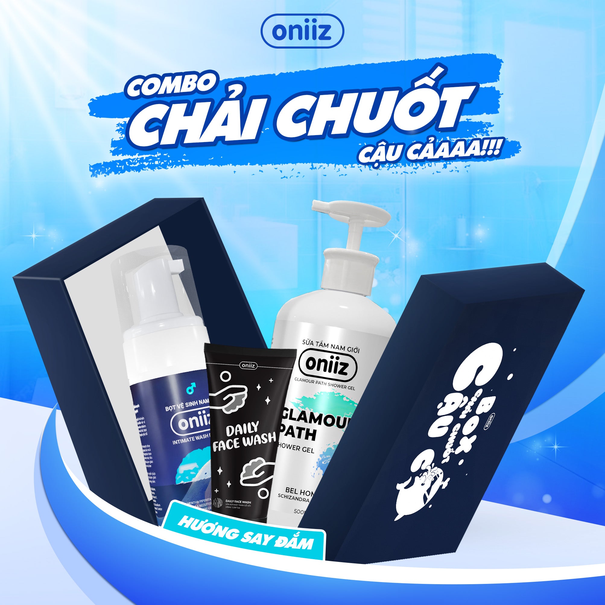 Oniiz Grooming Box - Intoxicating Fragrance | Bel Homme Shower Gel 500ml, Classical Foam Cleanser 100ml and Facial Cleanser 100ml