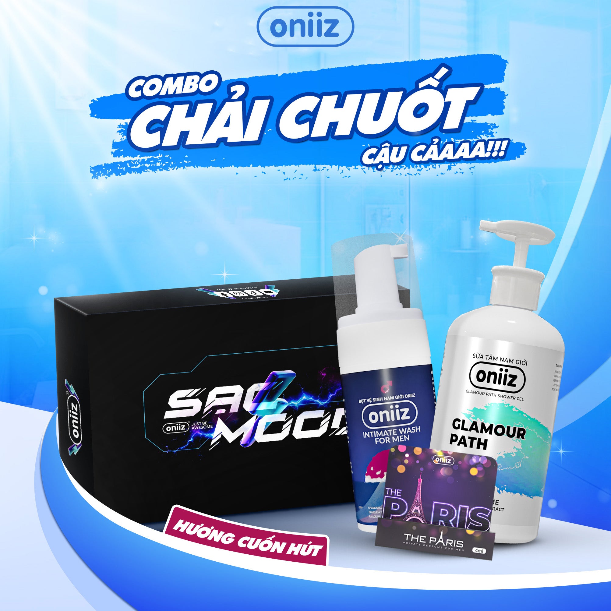 Oniiz Grooming Box - Attractive Fragrance | Bel Homme Shower Gel 500ml, Amorous Foam Cleanser 100ml and Facial Cleanser 100ml