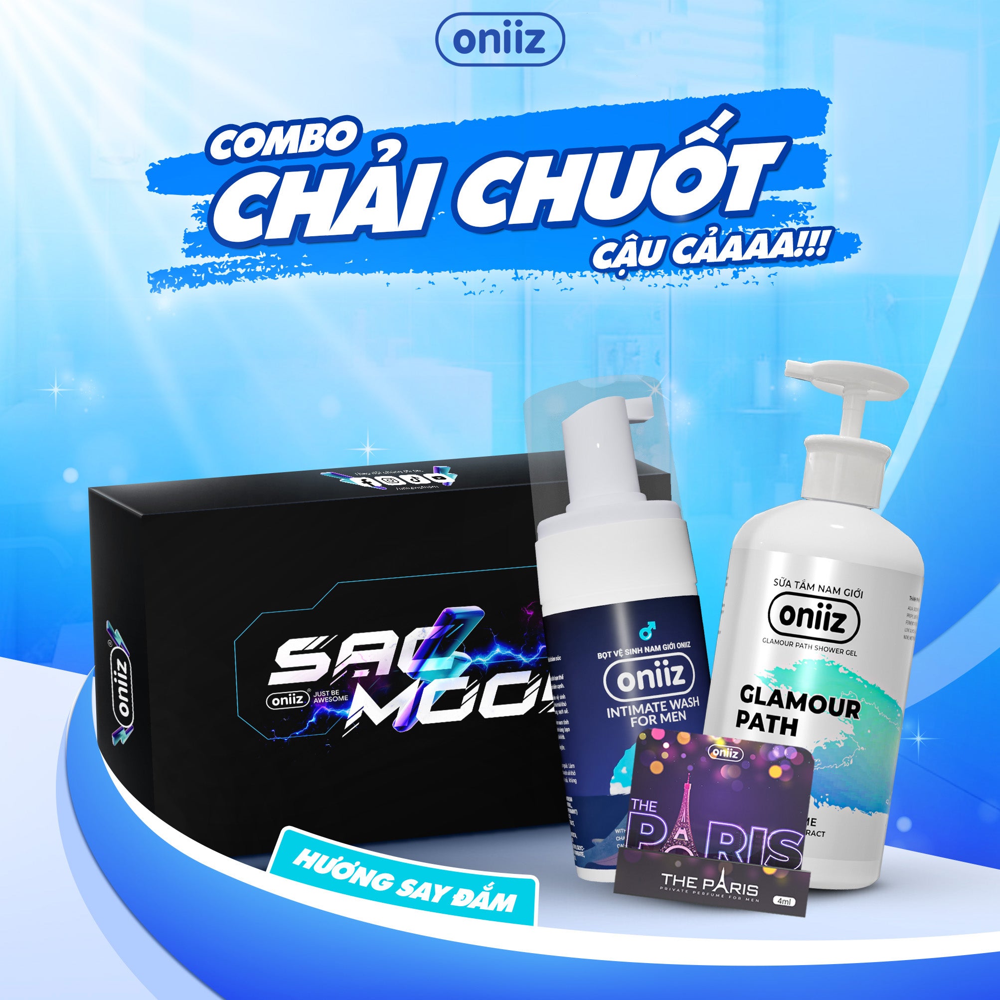 Oniiz Grooming Box - Intoxicating Fragrance | Bel Homme Shower Gel 500ml, Classical Foam Cleanser 100ml and Facial Cleanser 100ml